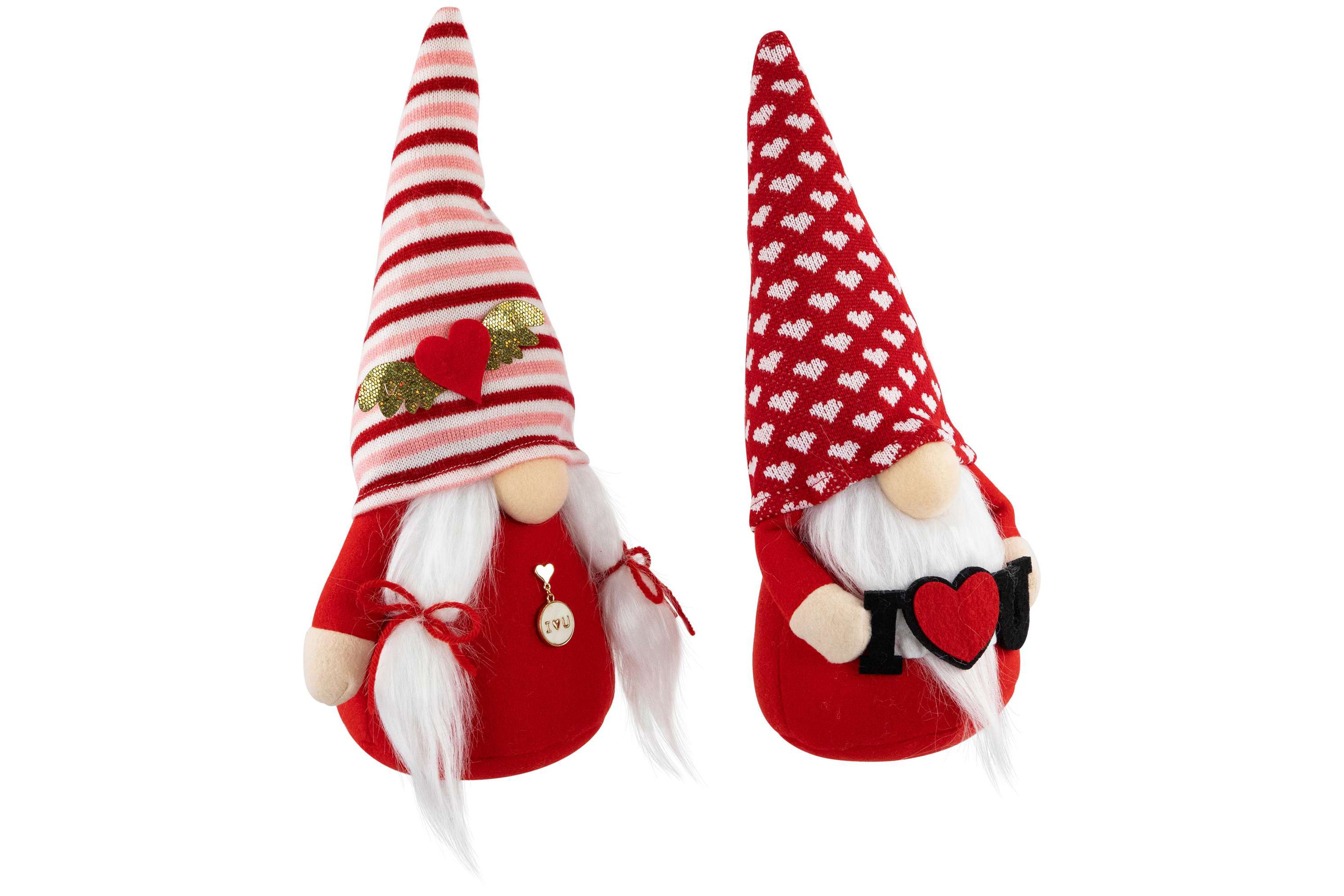 Plush "I Heart U" Valentines Day Gnomes  -12" - Set of 2