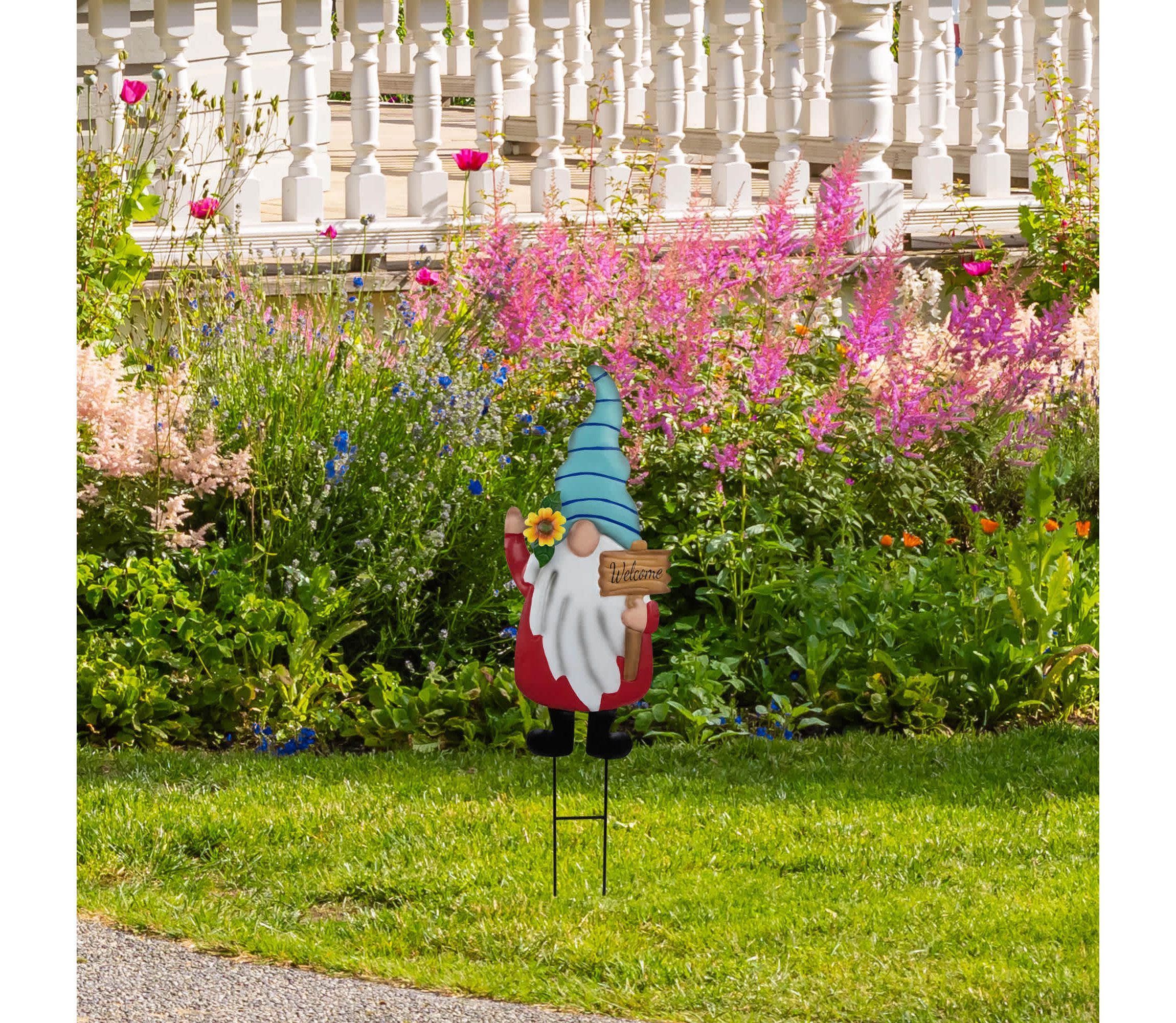Welcome Gnome Outdoor Garden Stake - 22" - Red