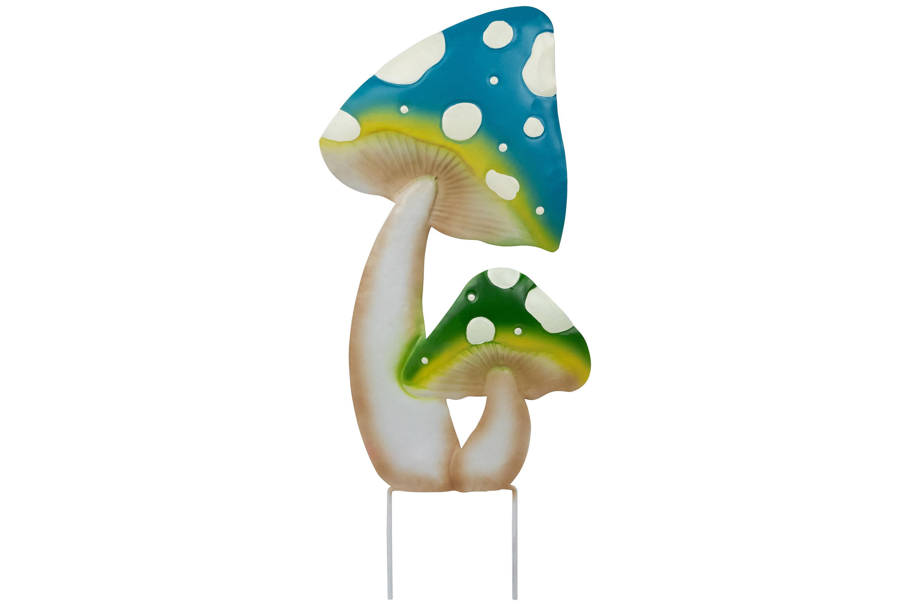 Double Spotted Mushrooms Outdoor Garden Stake - 16" - Blue and Green