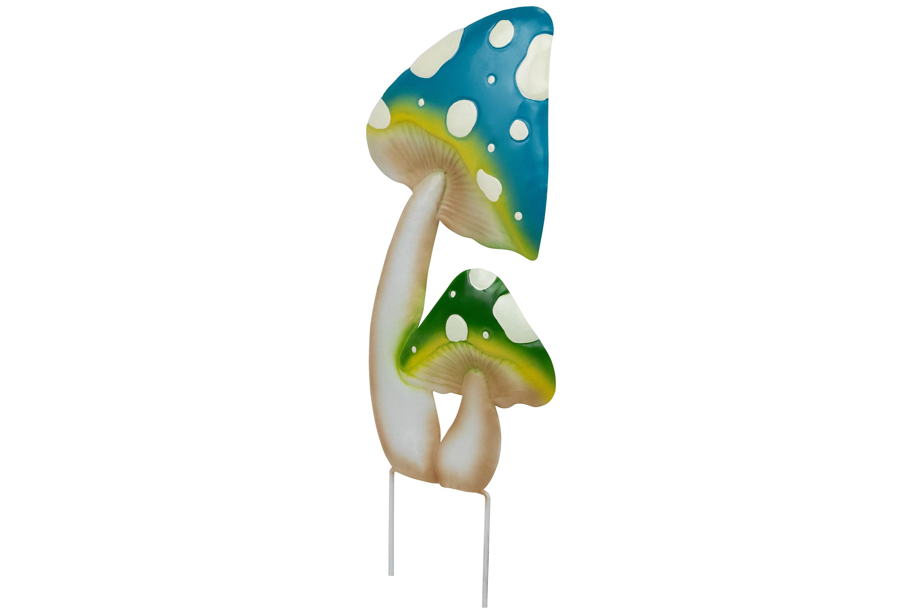 Double Spotted Mushrooms Outdoor Garden Stake - 16" - Blue and Green