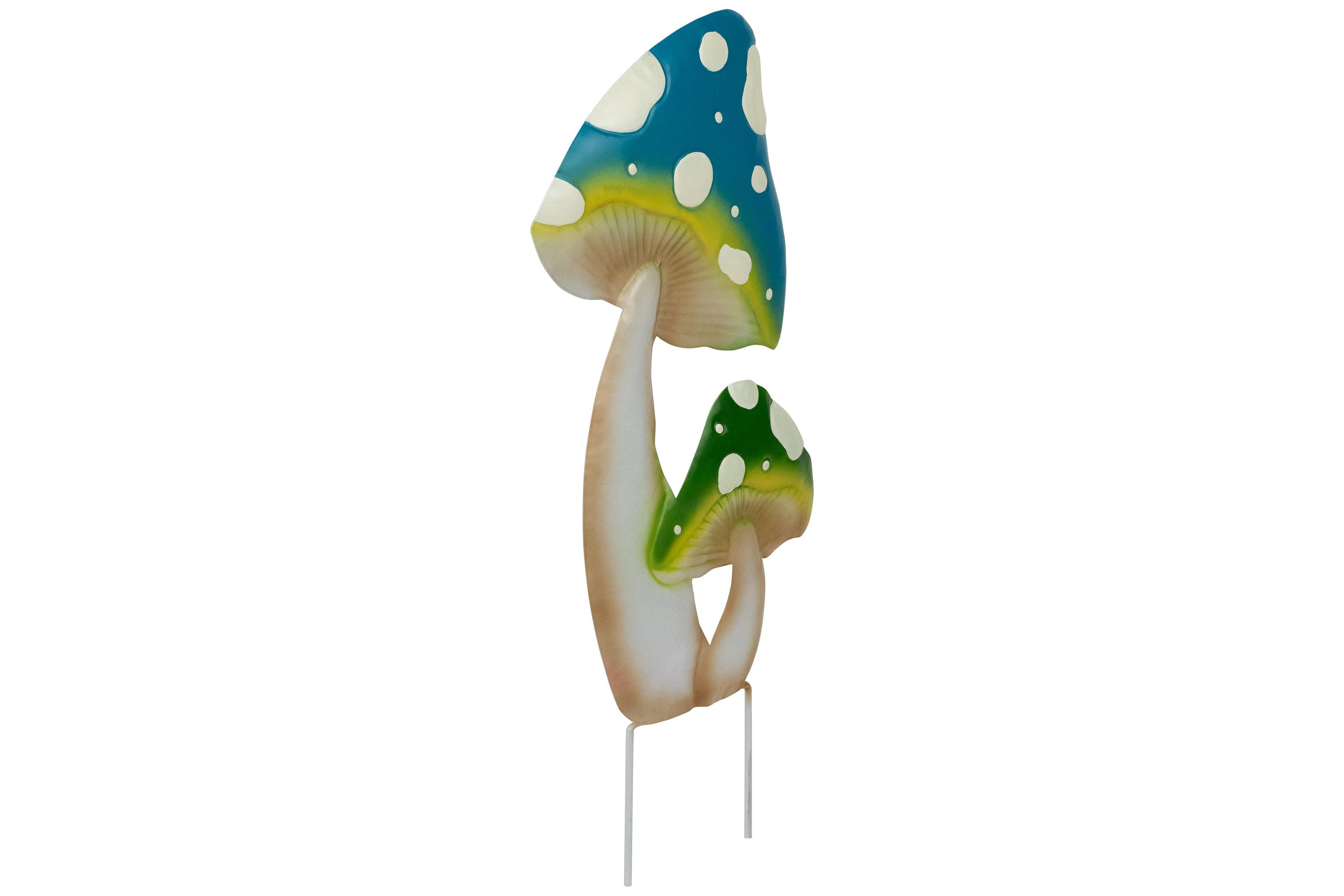 Double Spotted Mushrooms Outdoor Garden Stake - 16" - Blue and Green