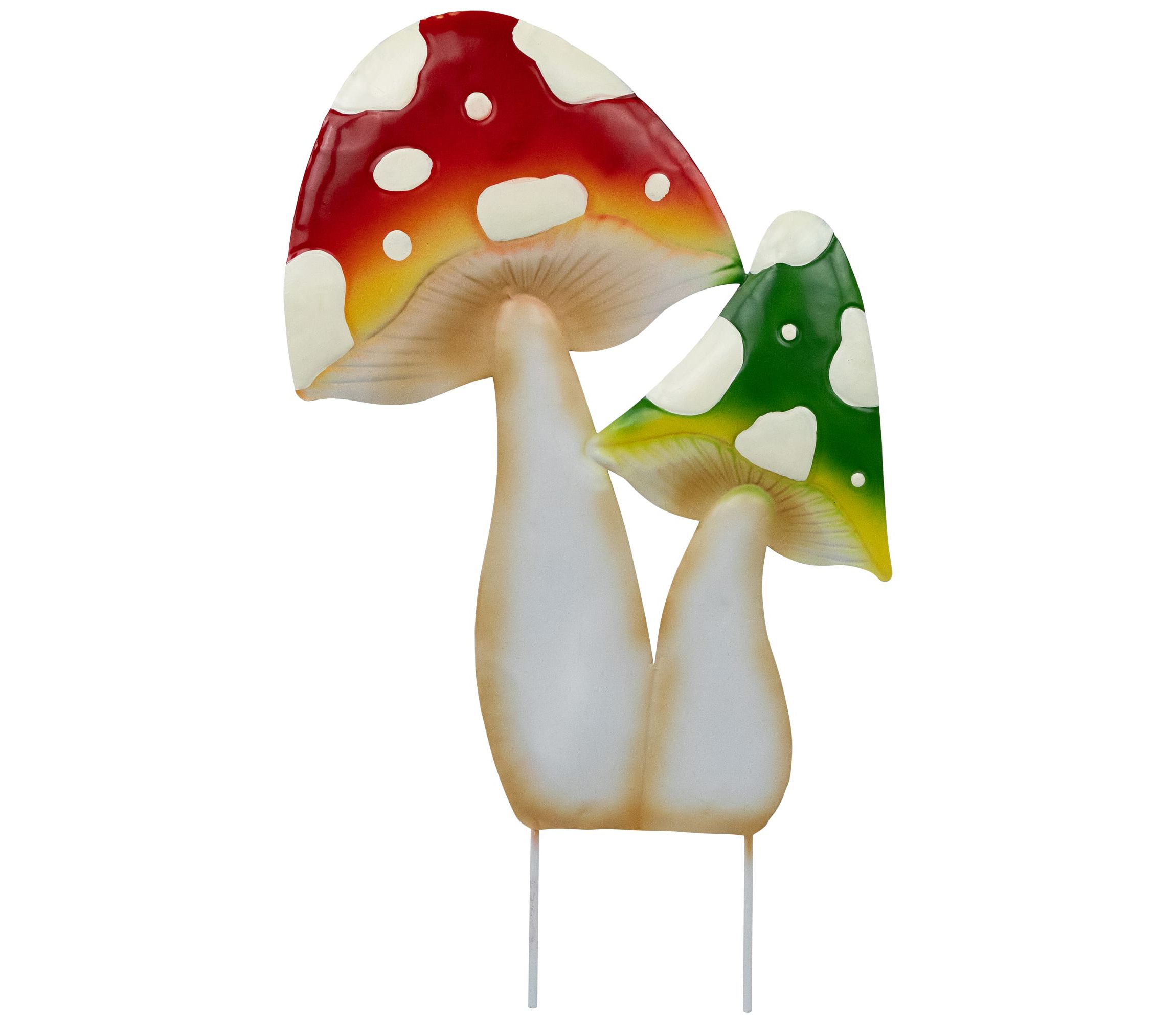 Double Mushrooms Outdoor Garden Stake - 16" - Red and Green