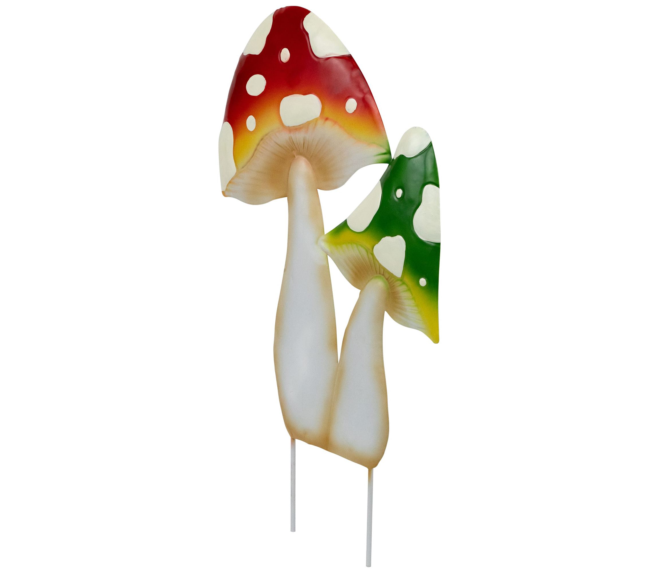 Double Mushrooms Outdoor Garden Stake - 16" - Red and Green