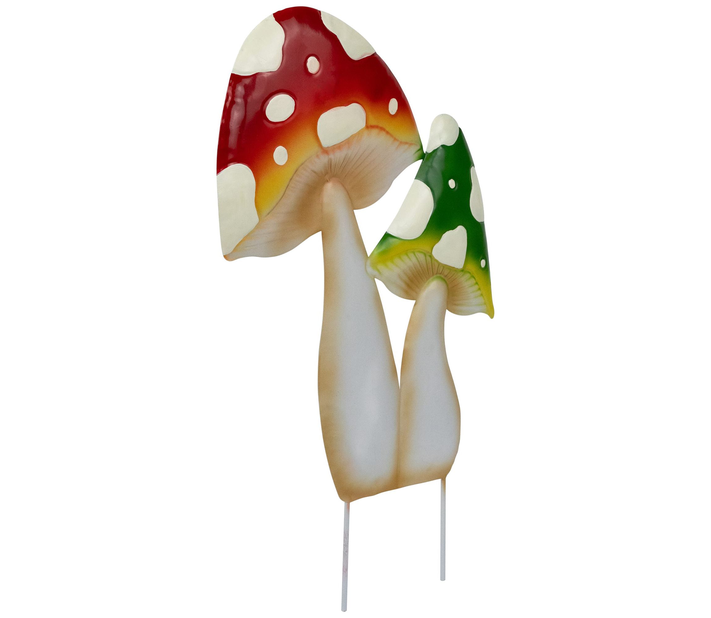 Double Mushrooms Outdoor Garden Stake - 16" - Red and Green