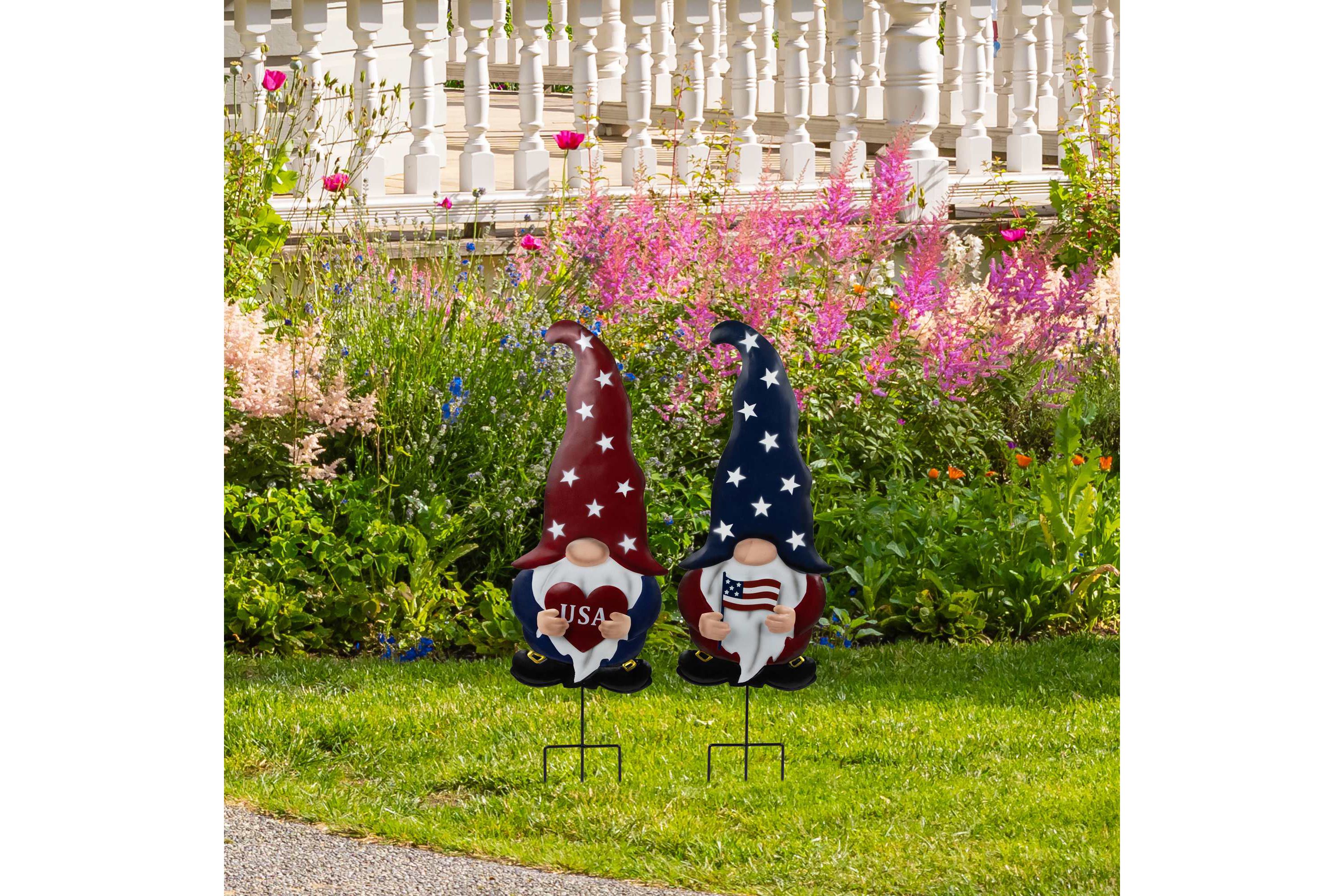 USA Patriotic Gnome Outdoor Garden Stakes - 27.5" - Set of 2