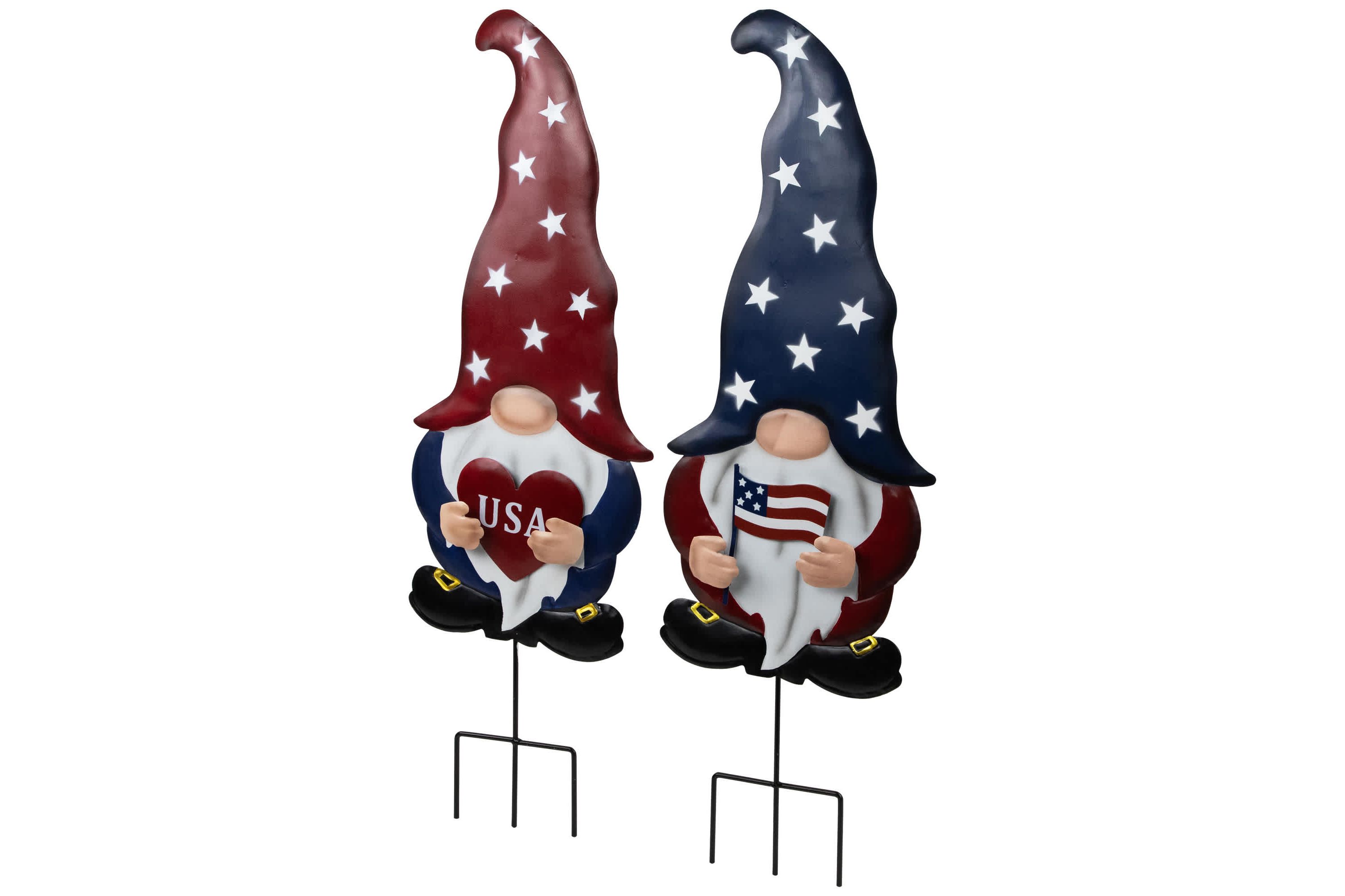 USA Patriotic Gnome Outdoor Garden Stakes - 27.5" - Set of 2