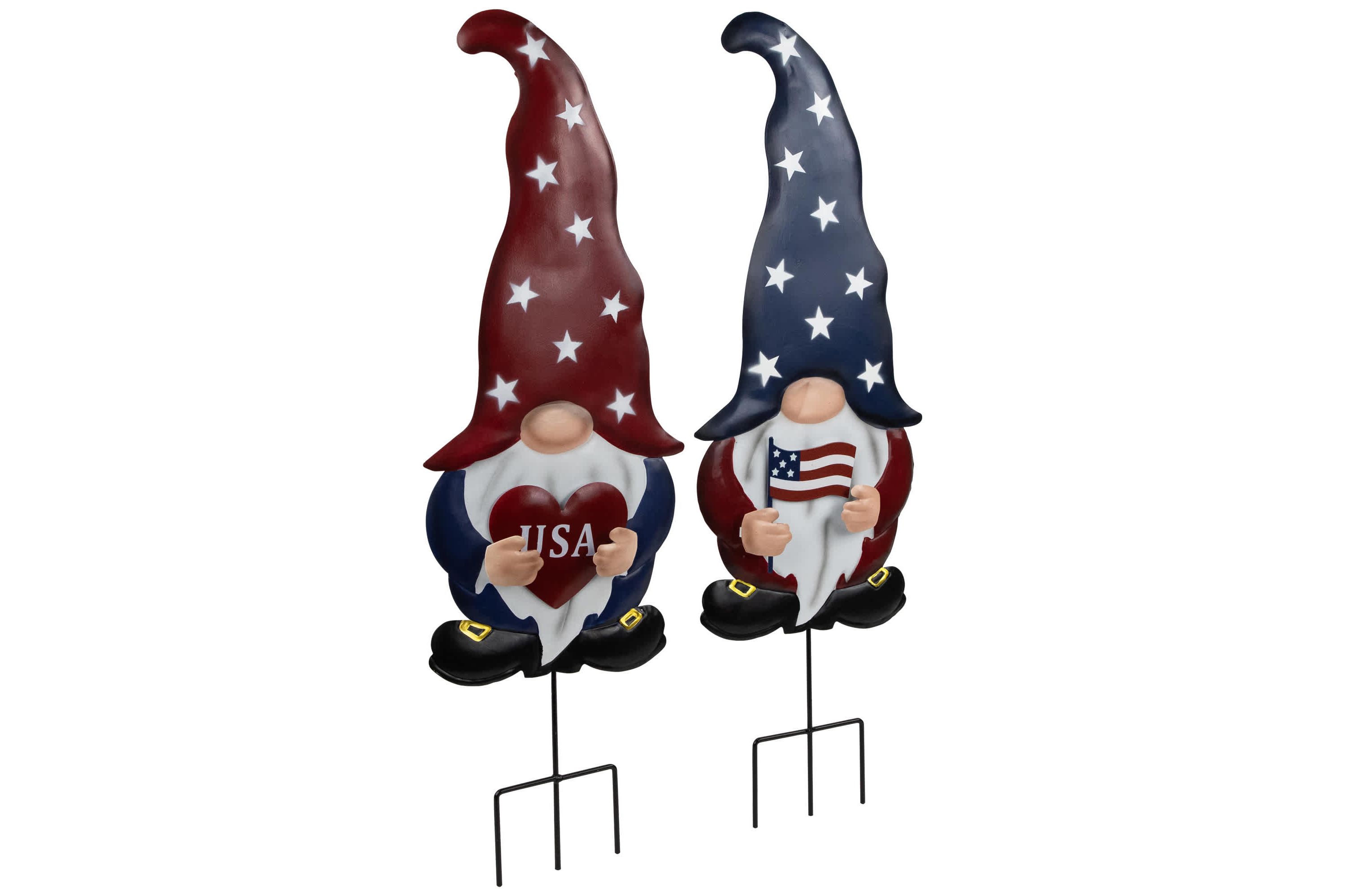 USA Patriotic Gnome Outdoor Garden Stakes - 27.5" - Set of 2
