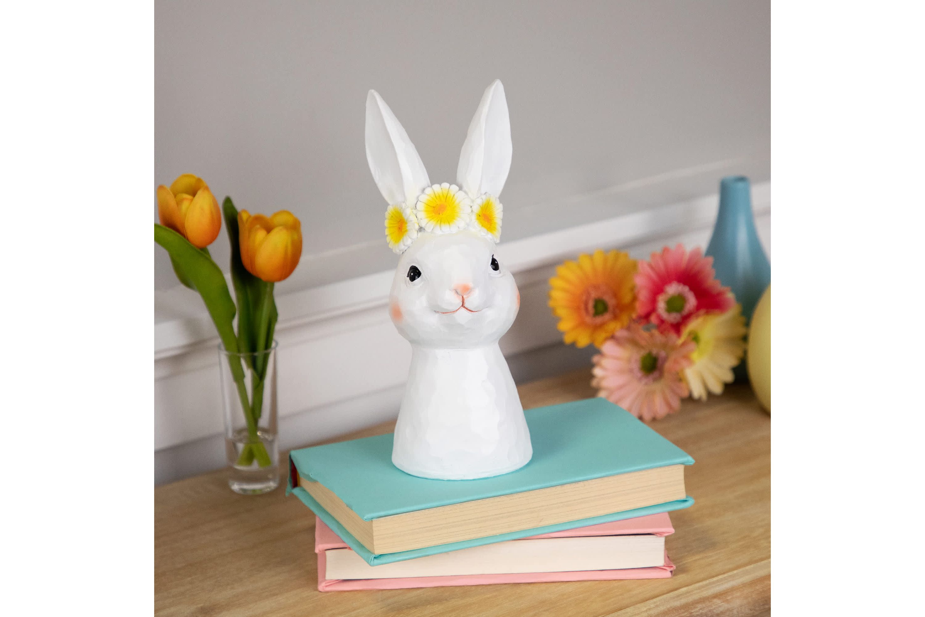 Easter Bunny Bust with Daisy Flower Crown - 9" - White