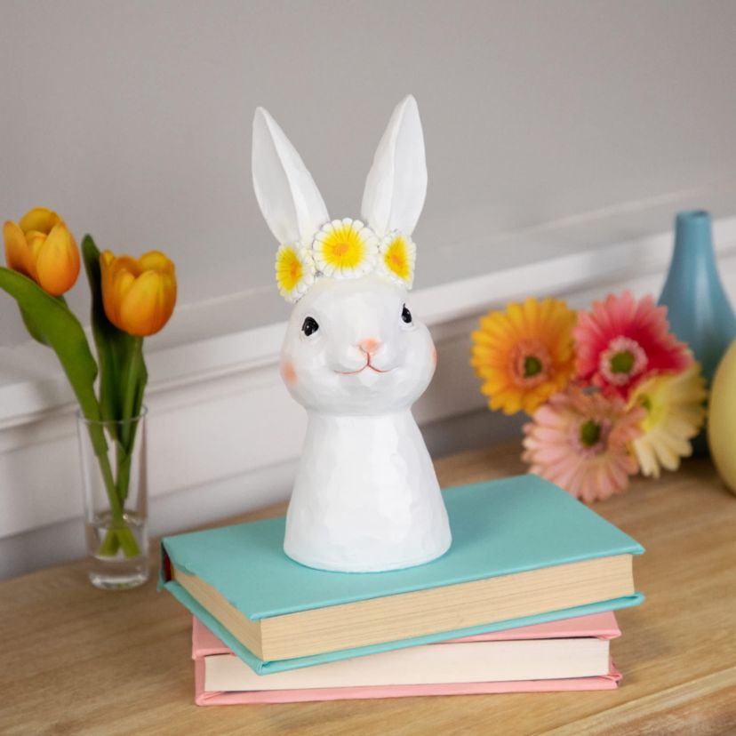 Easter Bunny Bust with Daisy Flower Crown - 9" - White