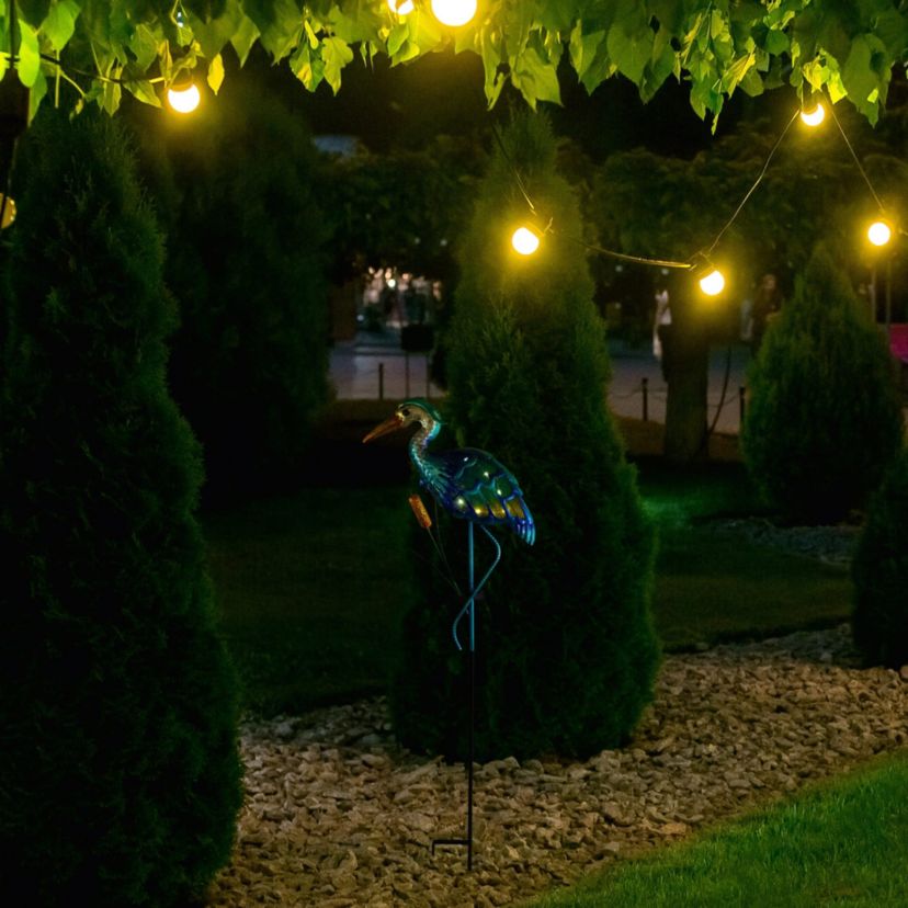 Solar Lighted Blue Heron Outdoor Garden Stake - 37"