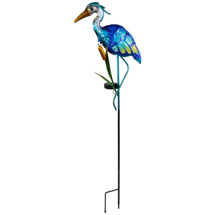 Solar Lighted Blue Heron Outdoor Garden Stake - 37"