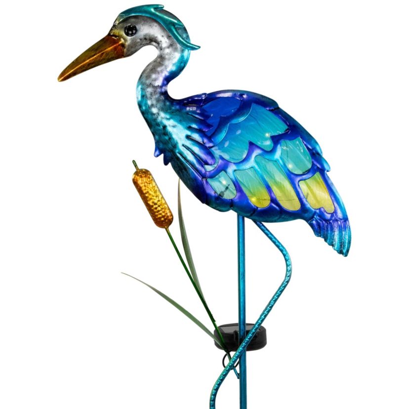 Solar Lighted Blue Heron Outdoor Garden Stake - 37"