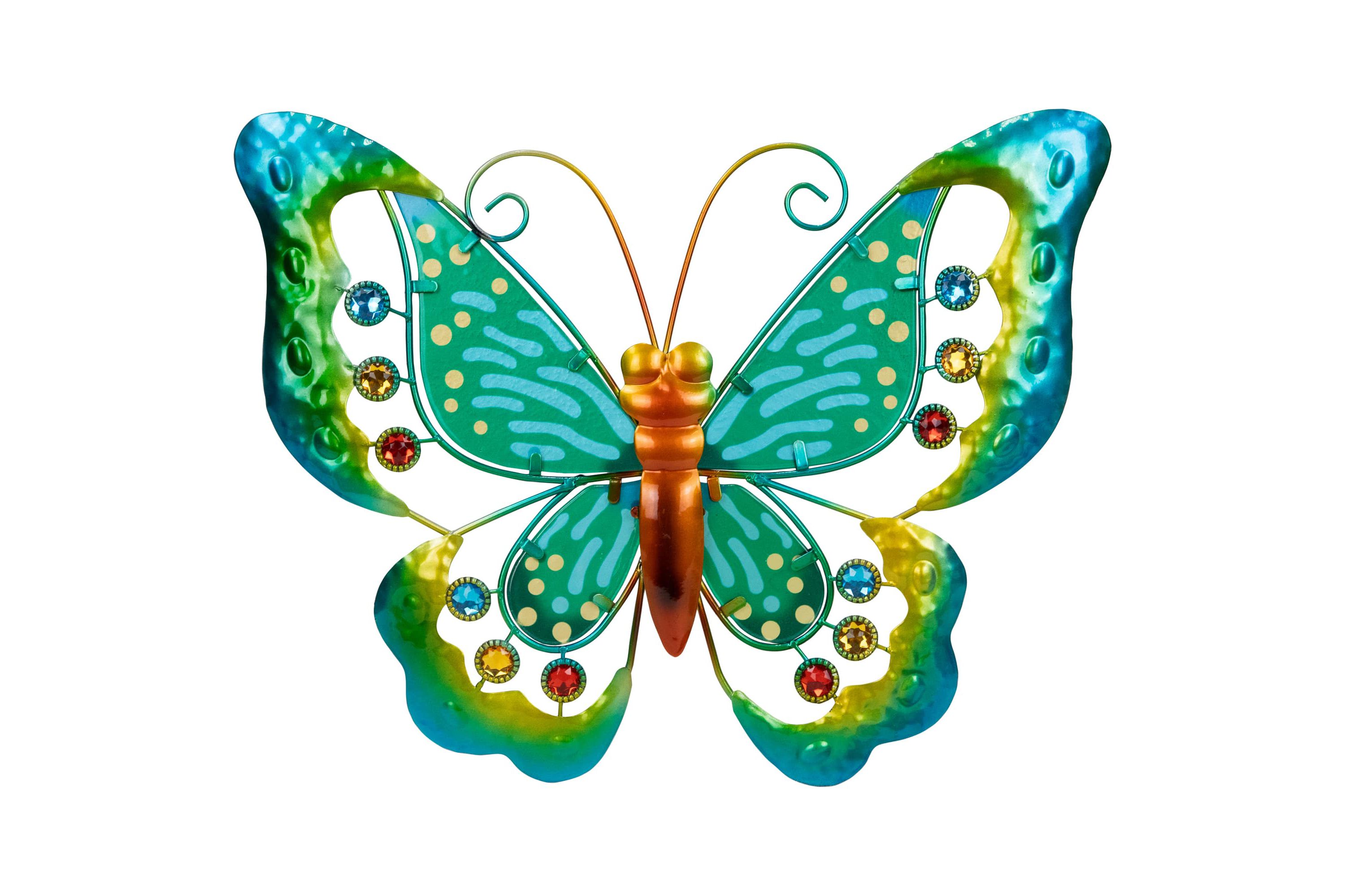 Green Metal Butterfly Outdoor Garden Wall Hanging - 12"