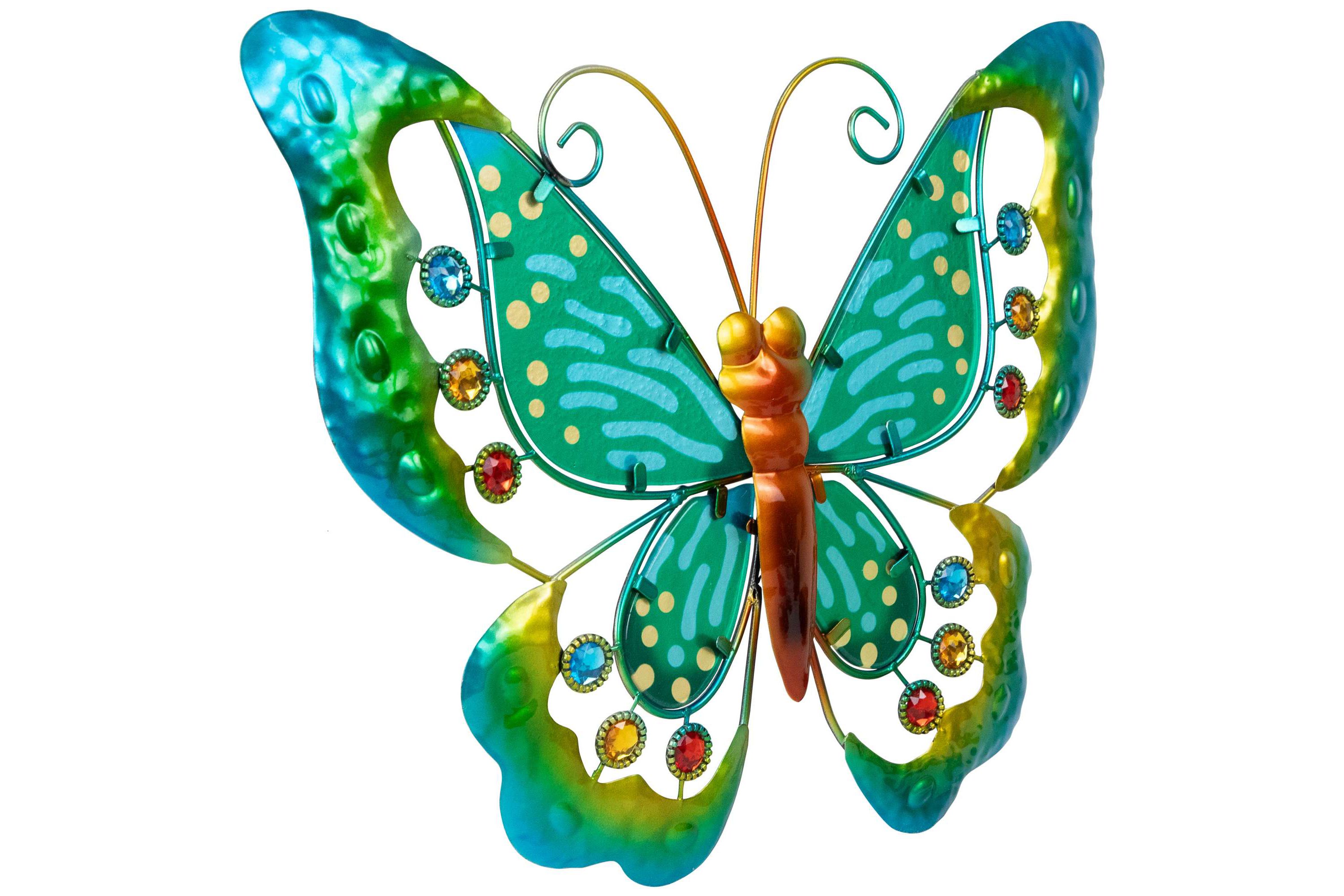 Green Metal Butterfly Outdoor Garden Wall Hanging - 12"