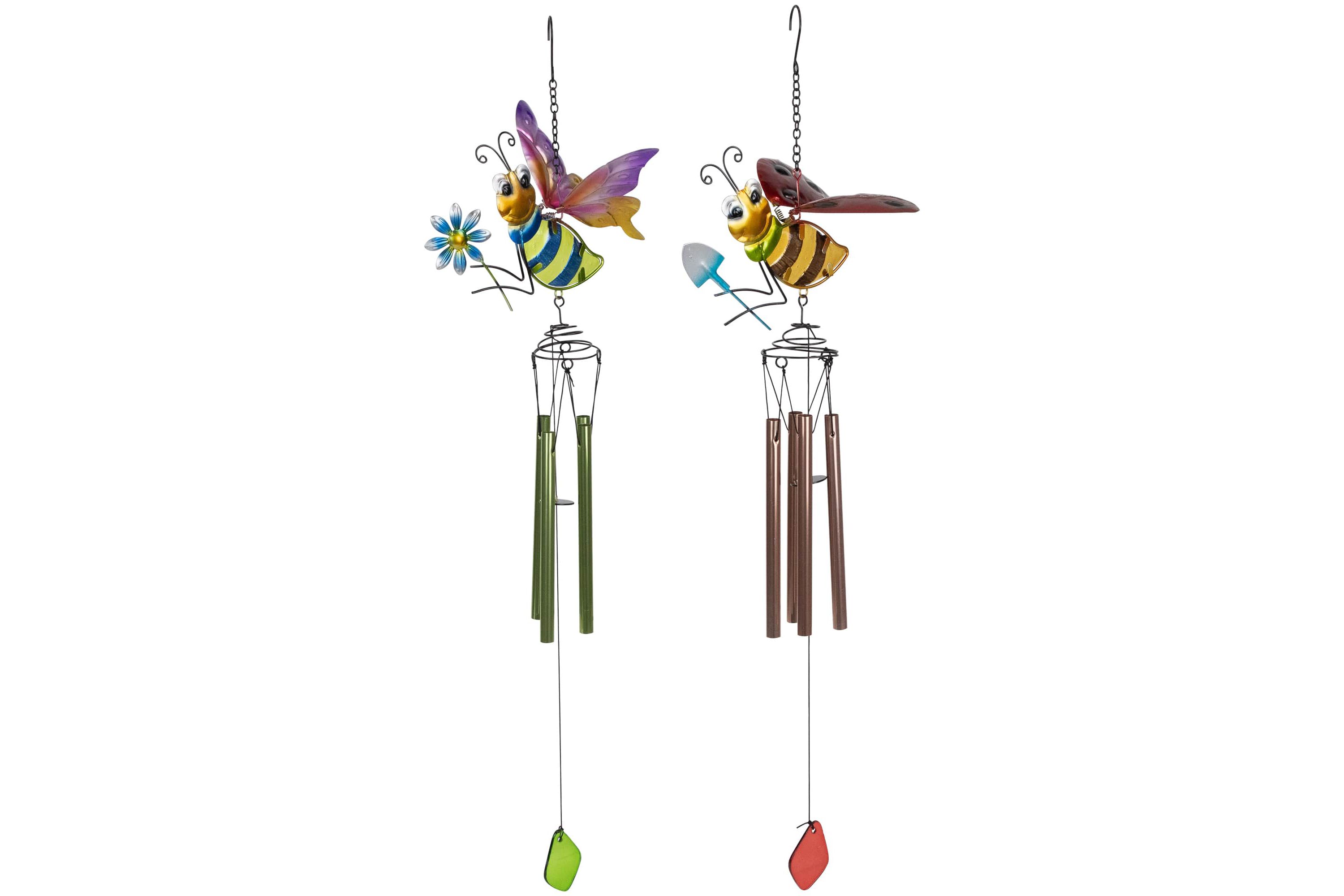 Pink and Green Bees Outdoor Garden Windchimes - 30" - Set of 2