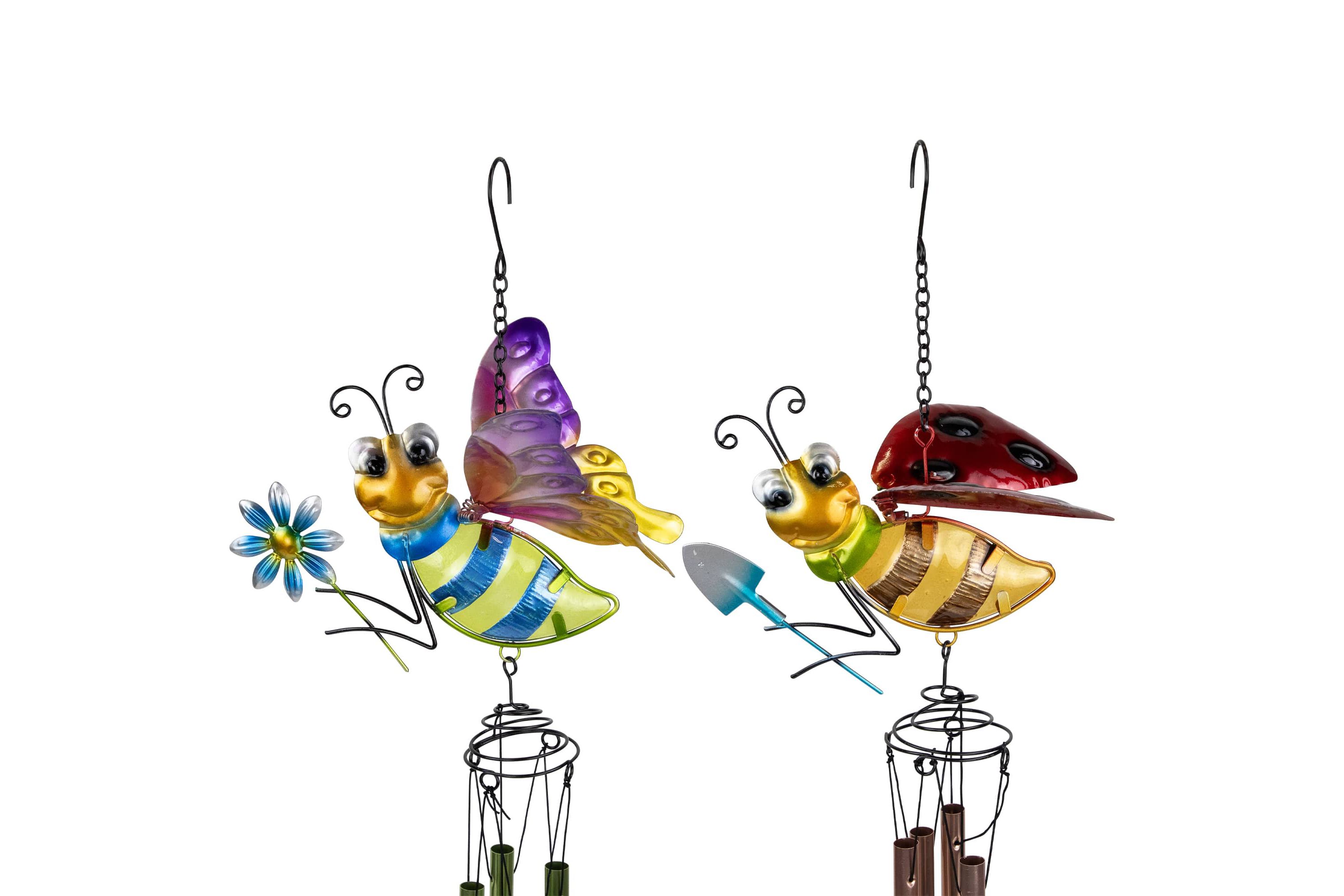 Pink and Green Bees Outdoor Garden Windchimes - 30" - Set of 2