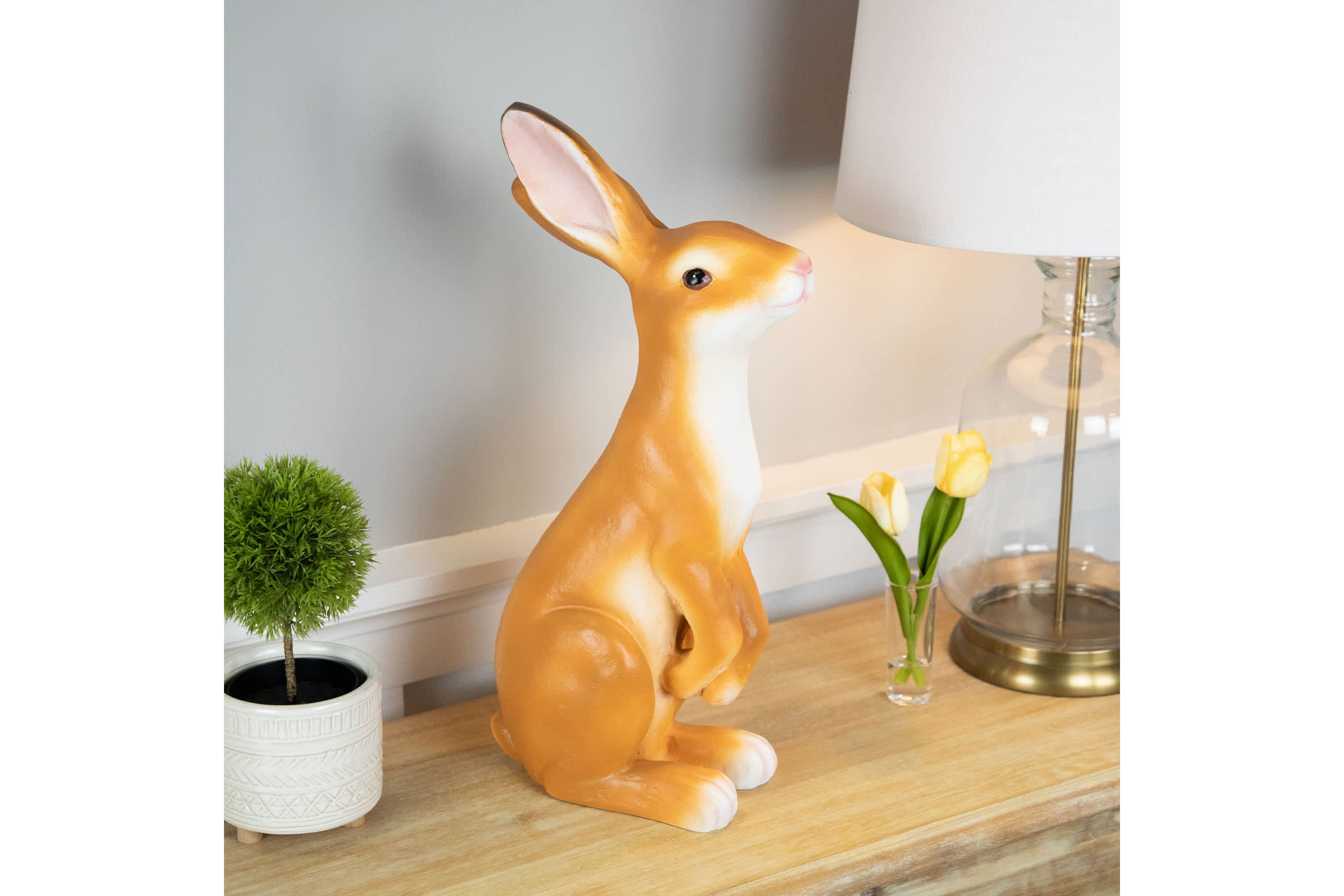Standing Curious Bunny Outdoor Garden Statue - 19"