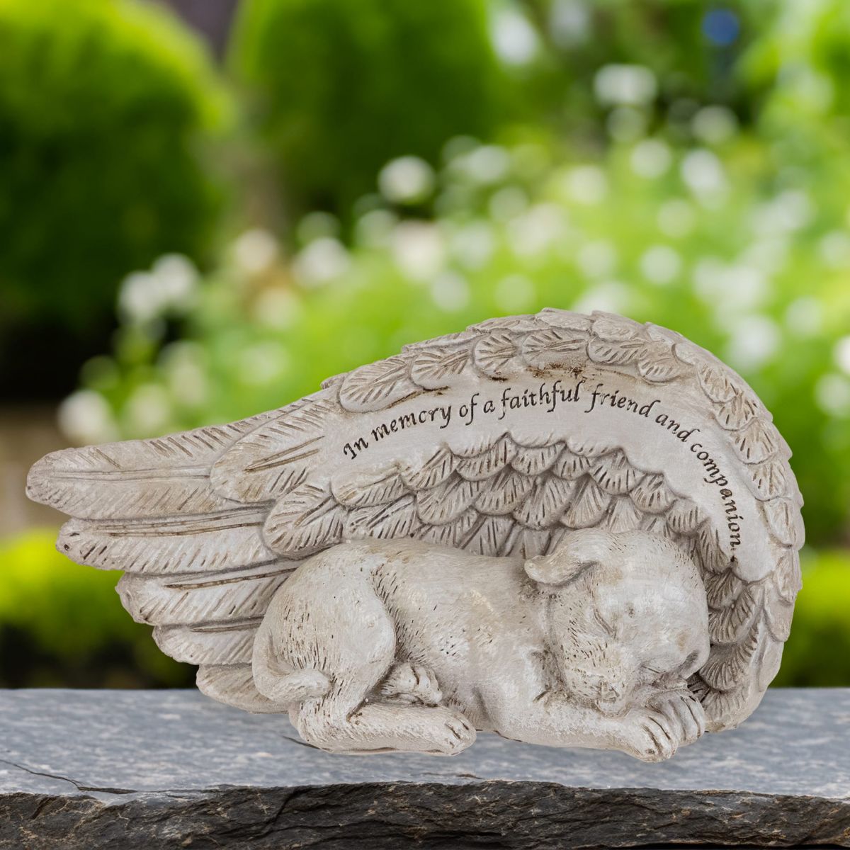 Sleeping Angel Dog Memorial Outdoor Garden Statue - 7"