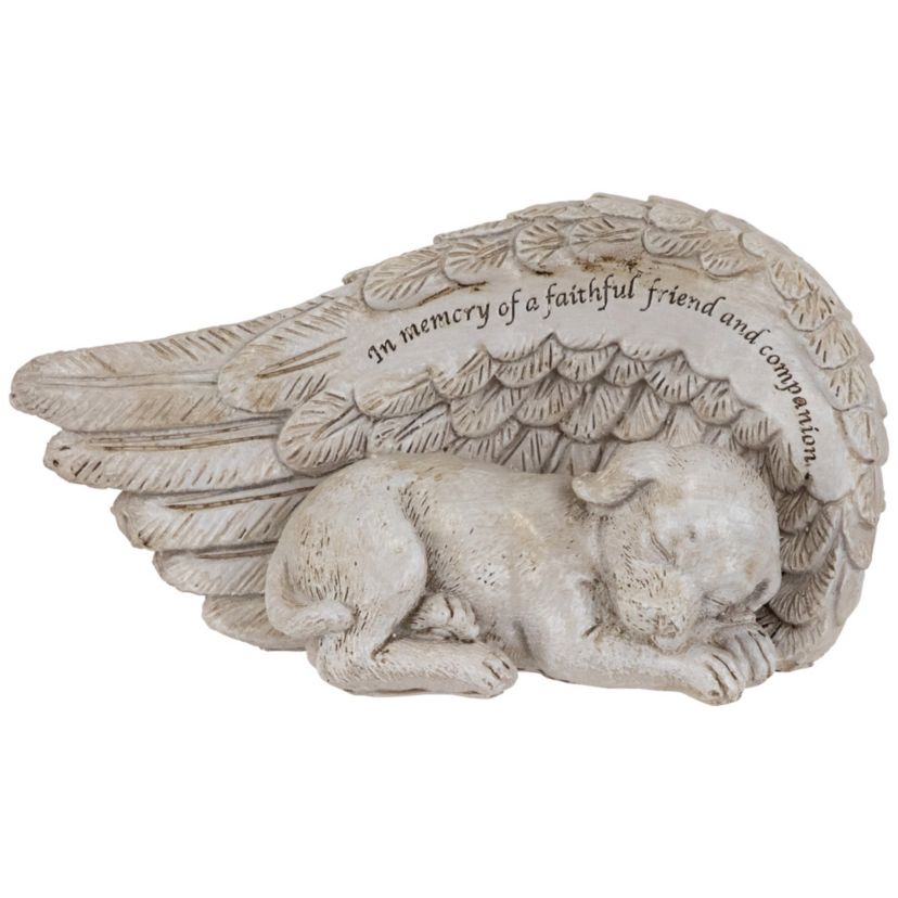 Sleeping Angel Dog Memorial Outdoor Garden Statue - 7"