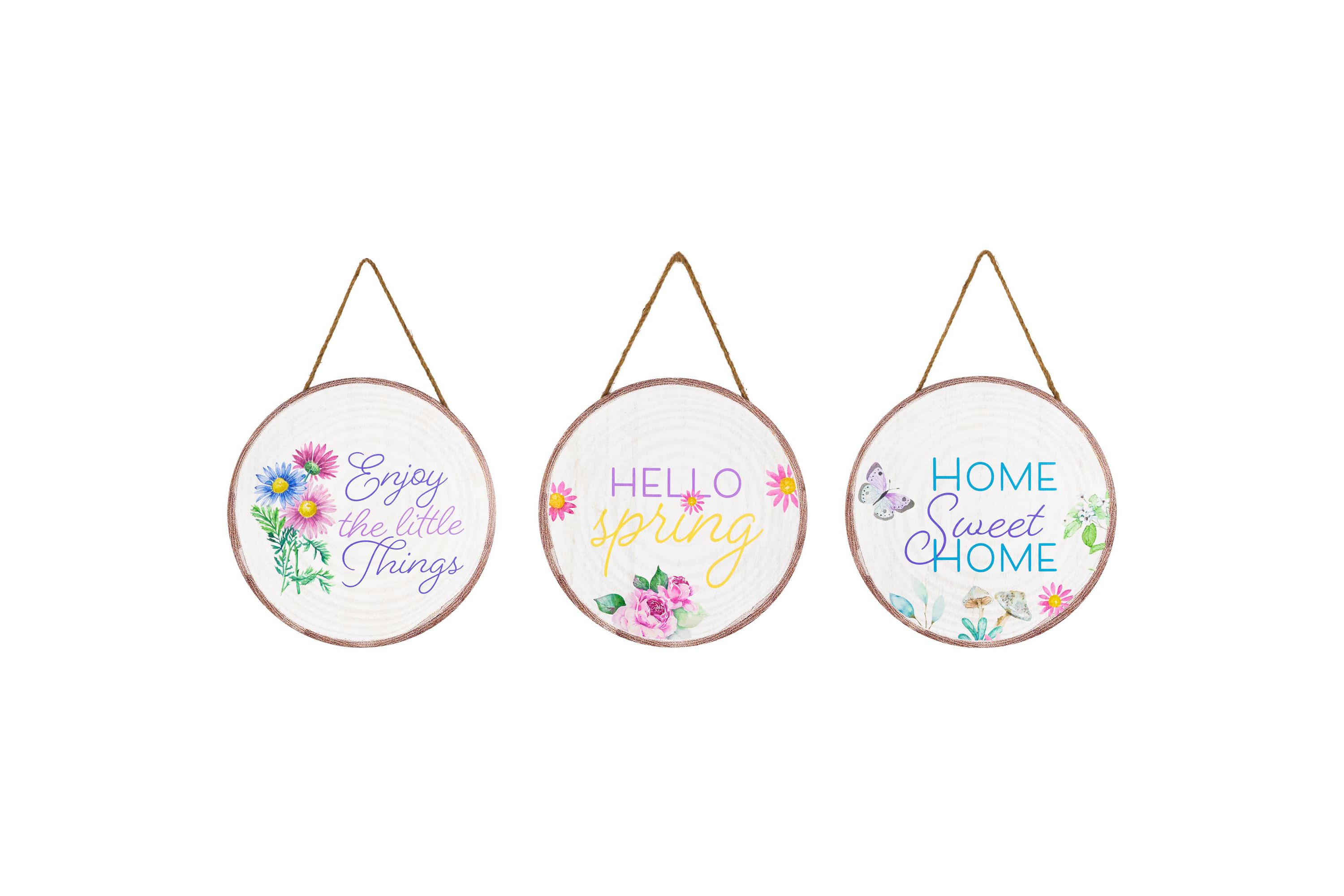 Springtime Floral Hanging Wall Signs - 9.75" - Set of 3