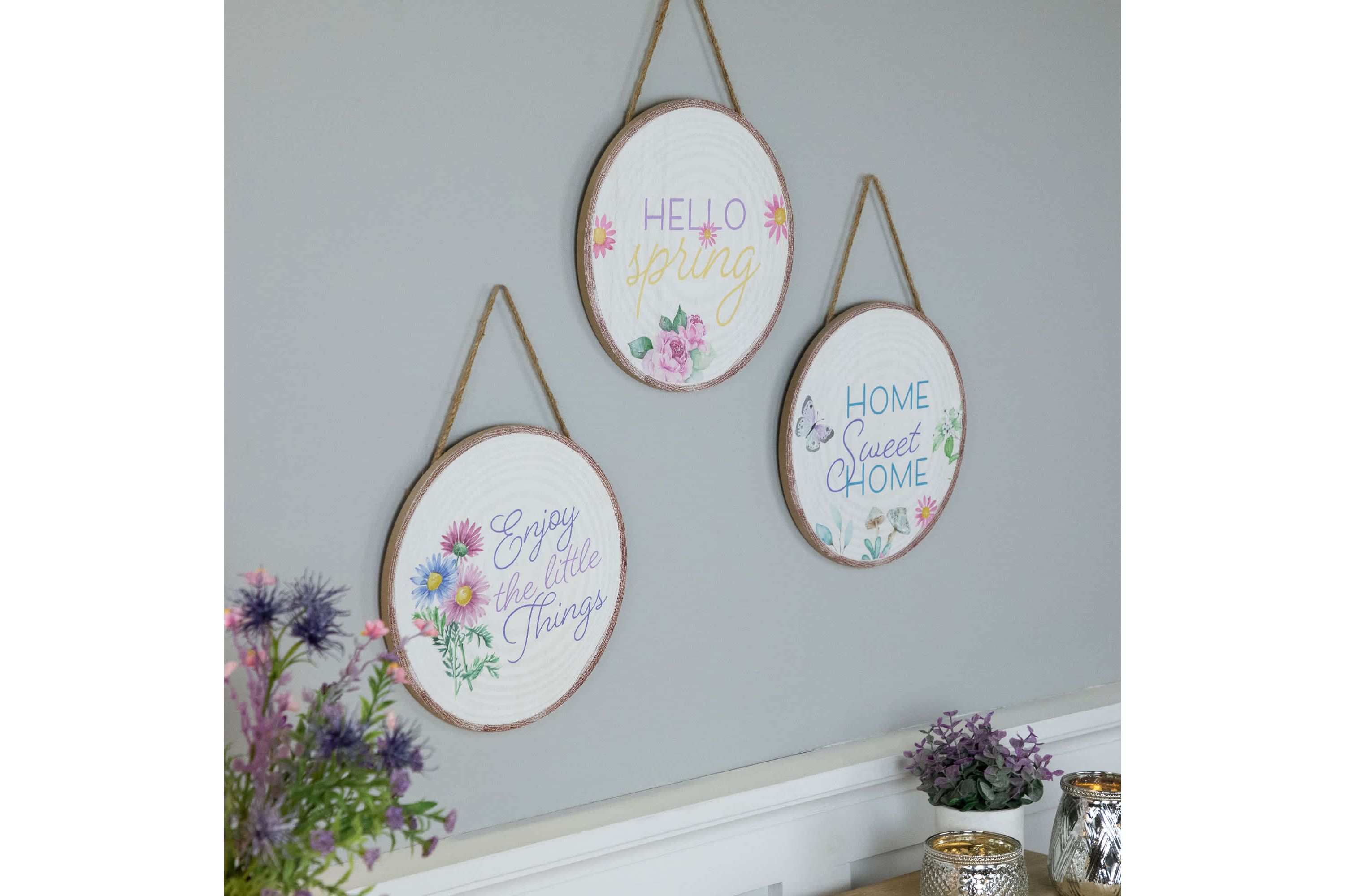 Springtime Floral Hanging Wall Signs - 9.75" - Set of 3