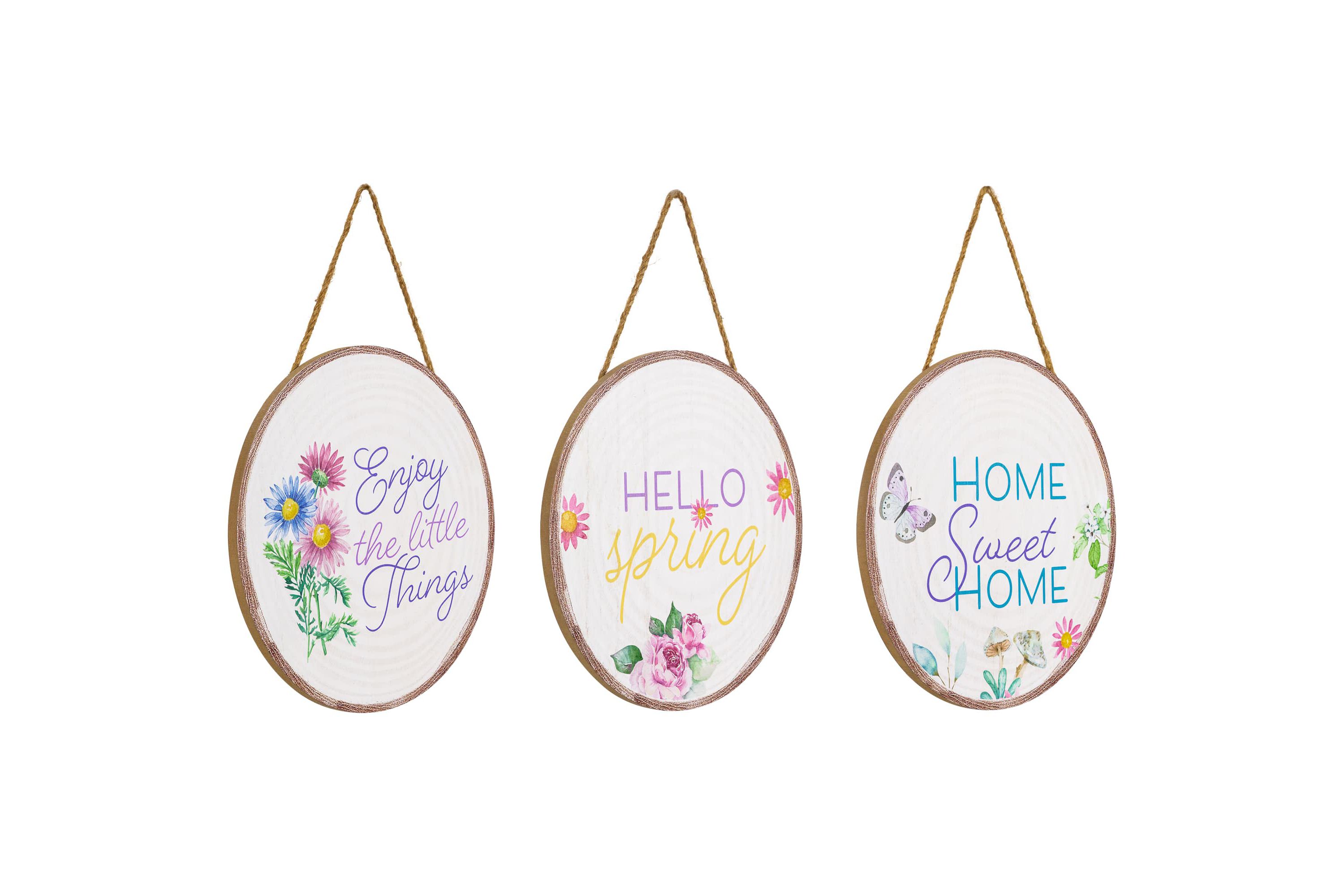 Springtime Floral Hanging Wall Signs - 9.75" - Set of 3