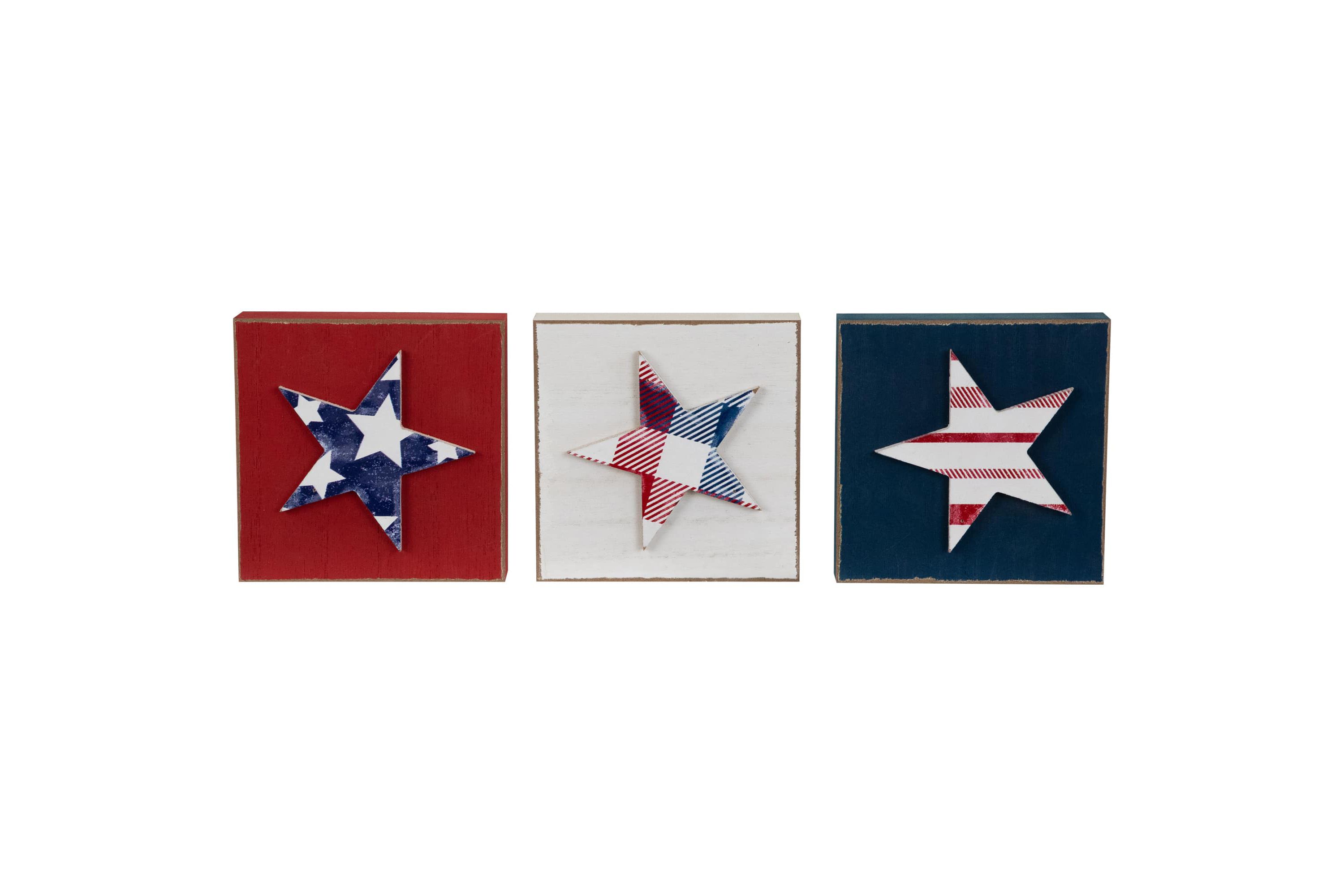 Stars and Stripes Americana Wooden Plaques - 4.25" - Red  White and Blue - Set of 3