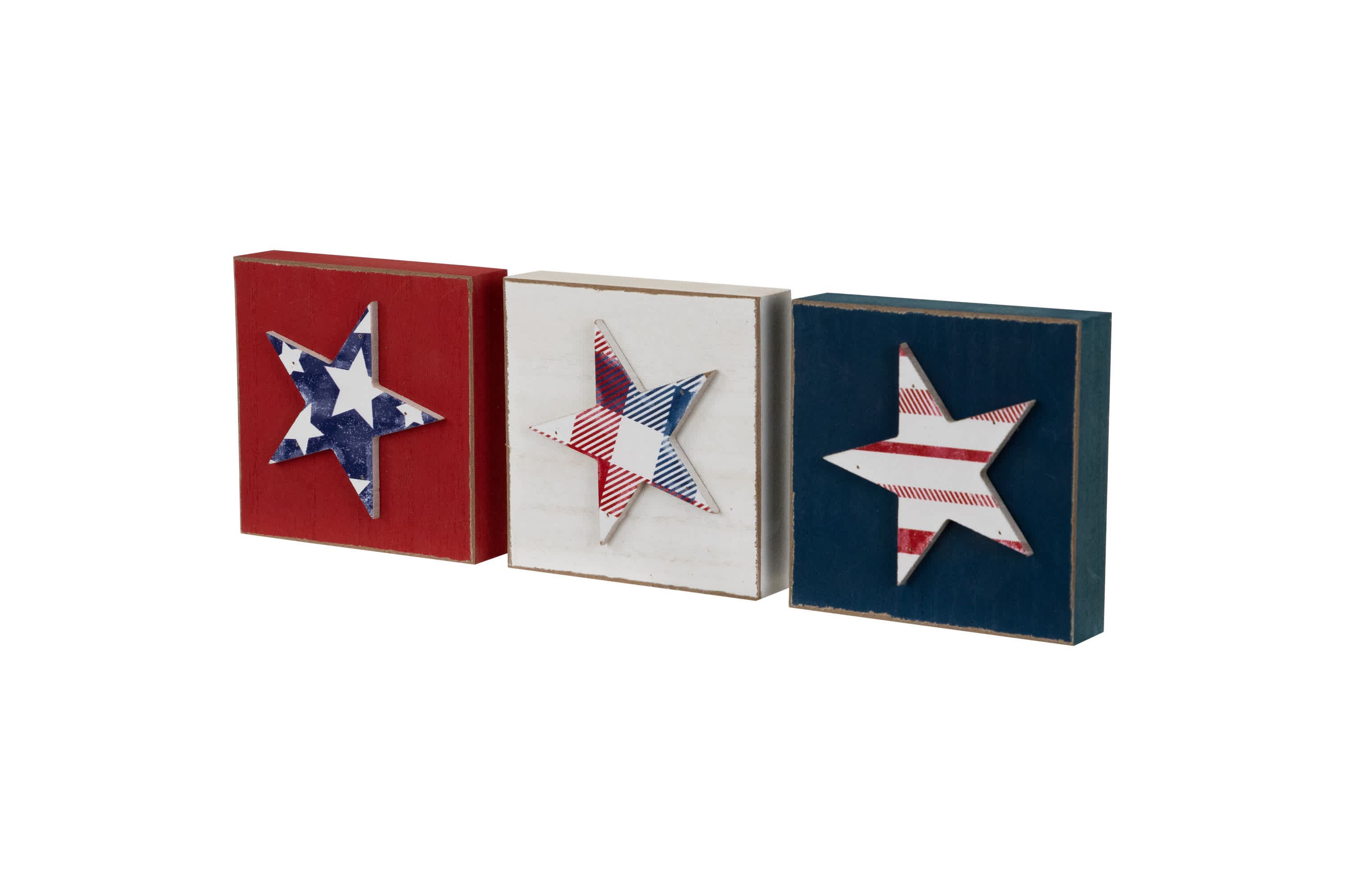 Stars and Stripes Americana Wooden Plaques - 4.25" - Red  White and Blue - Set of 3