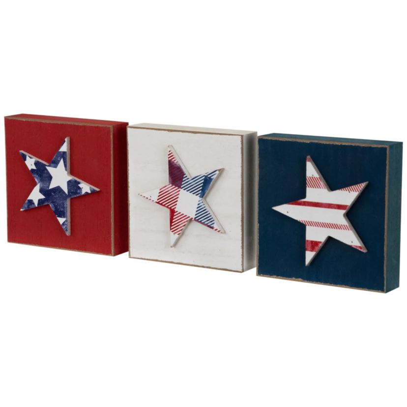 Stars and Stripes Americana Wooden Plaques - 4.25" - Red  White and Blue - Set of 3