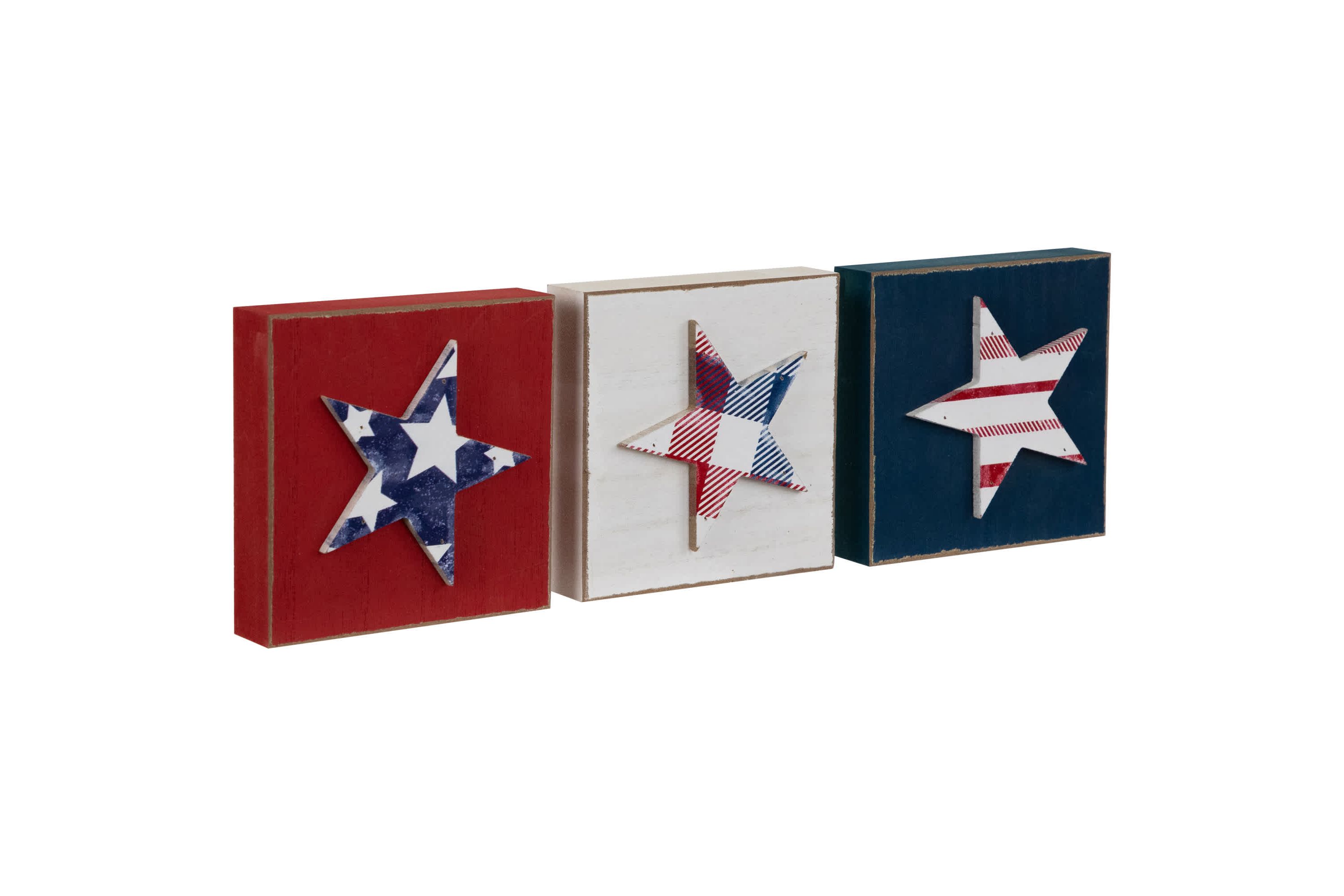 Stars and Stripes Americana Wooden Plaques - 4.25" - Red  White and Blue - Set of 3