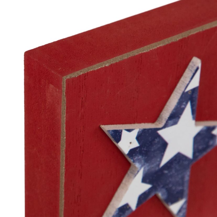Stars and Stripes Americana Wooden Plaques - 4.25" - Red  White and Blue - Set of 3