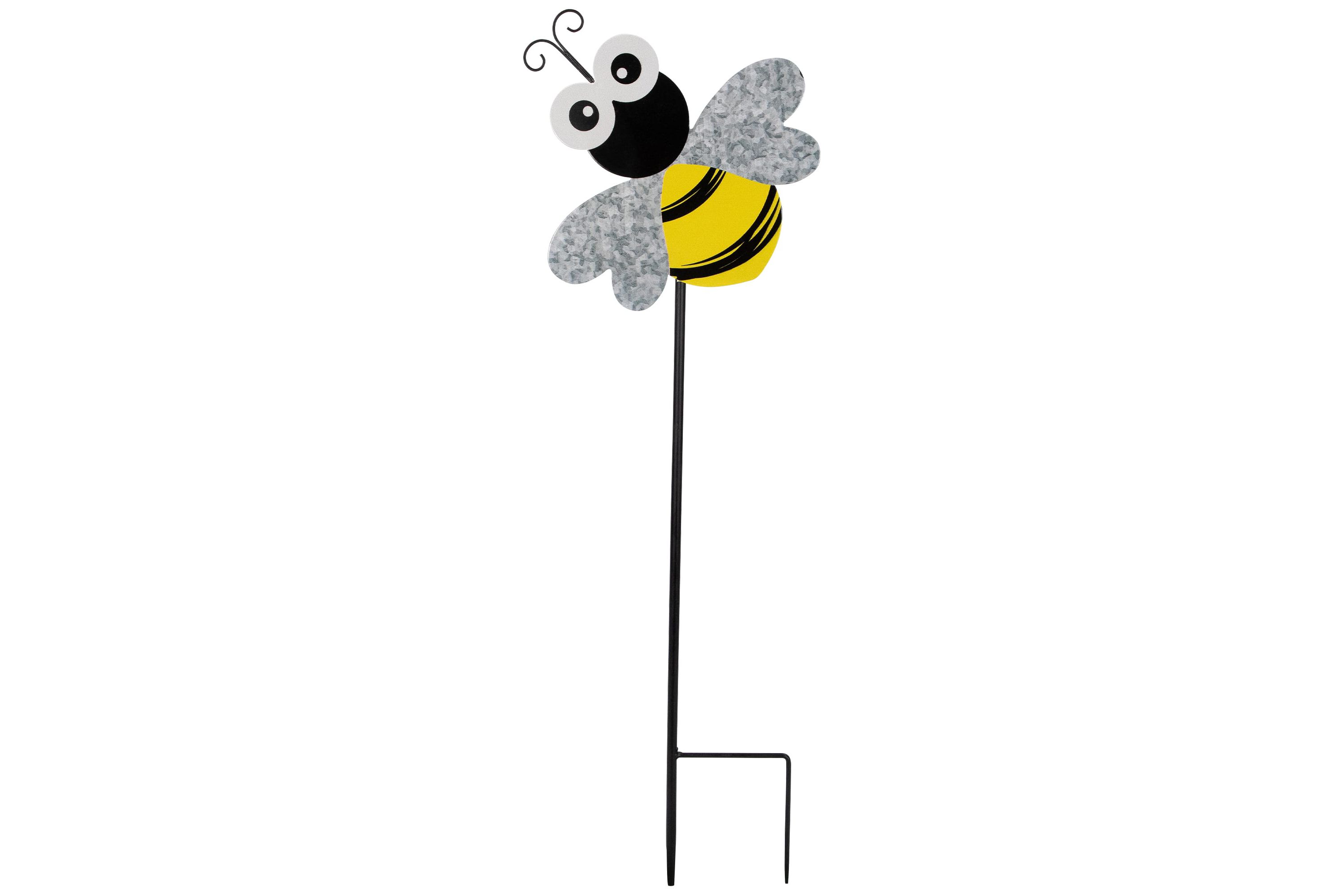 Bee Metal Outdoor Garden Stake - 23" - Black and Yellow