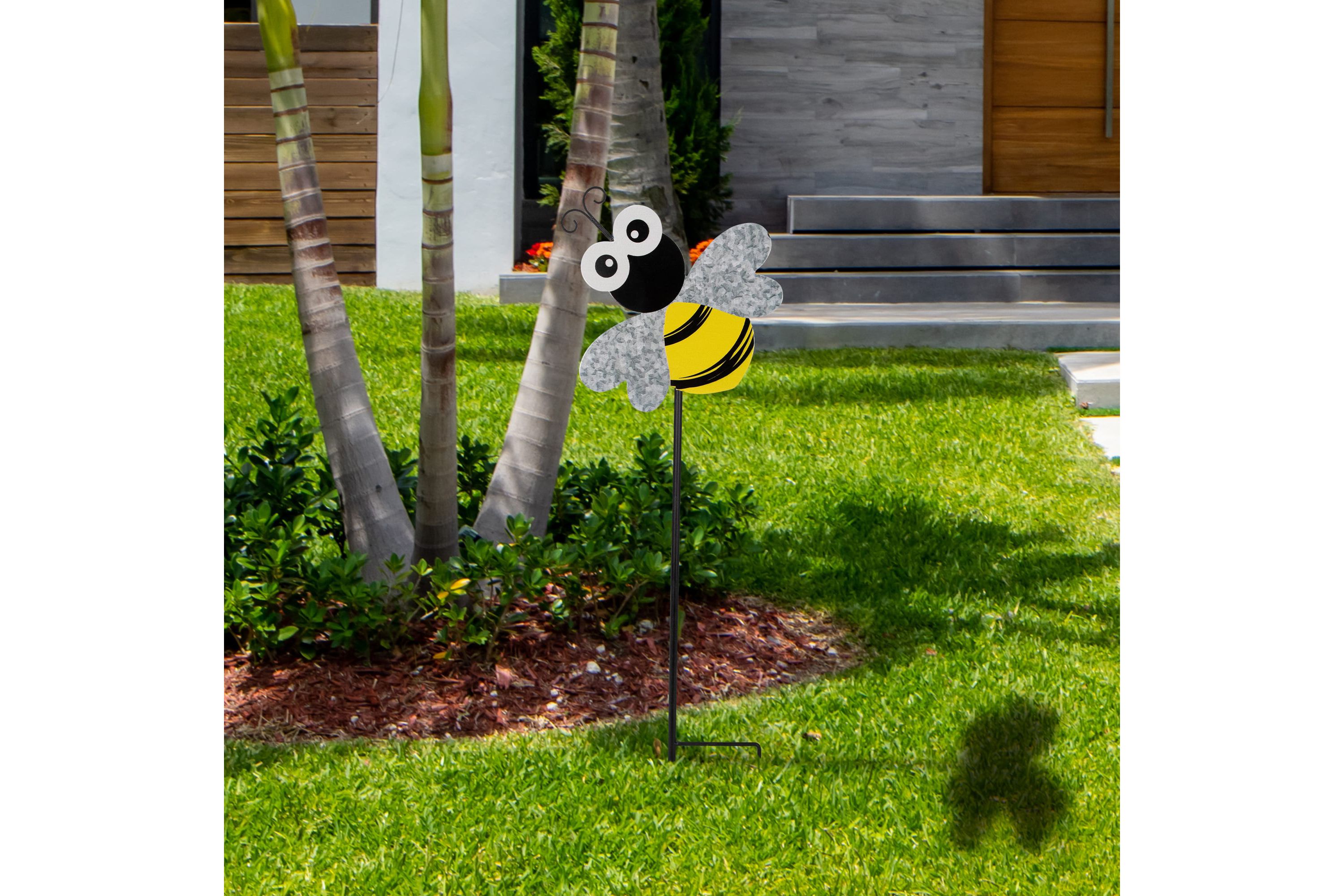 Bee Metal Outdoor Garden Stake - 23" - Black and Yellow