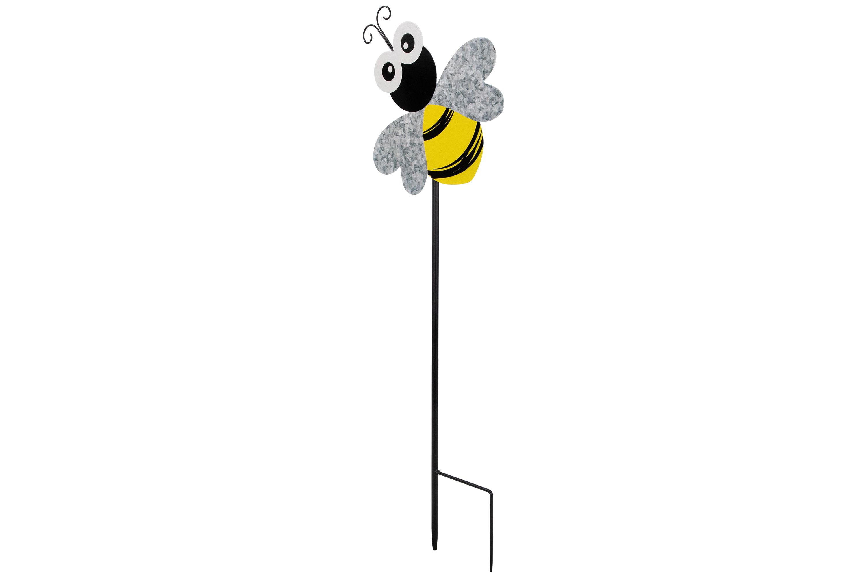 Bee Metal Outdoor Garden Stake - 23" - Black and Yellow