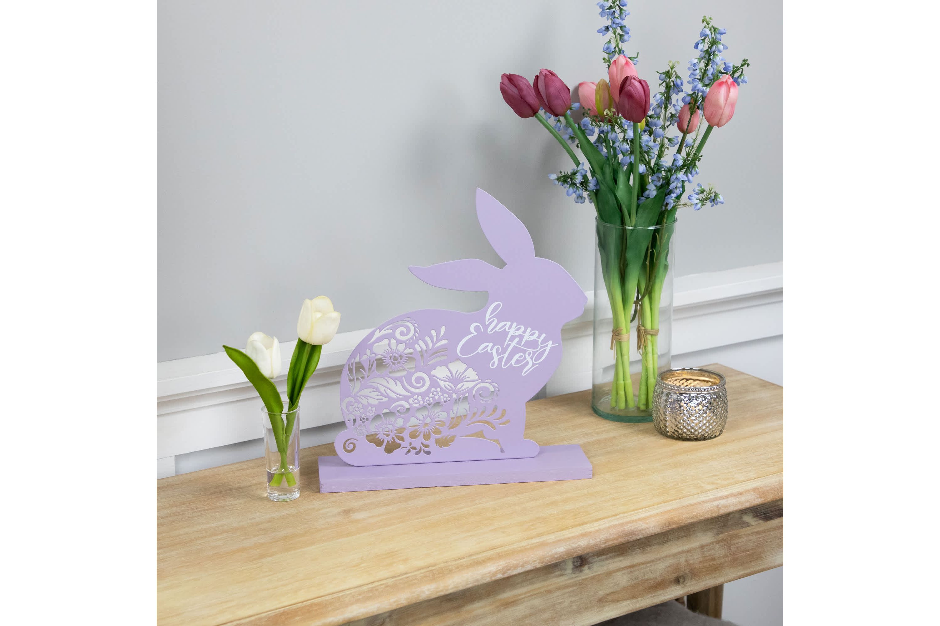Happy Easter Floral Cut-Out Bunny Decoration - 13"