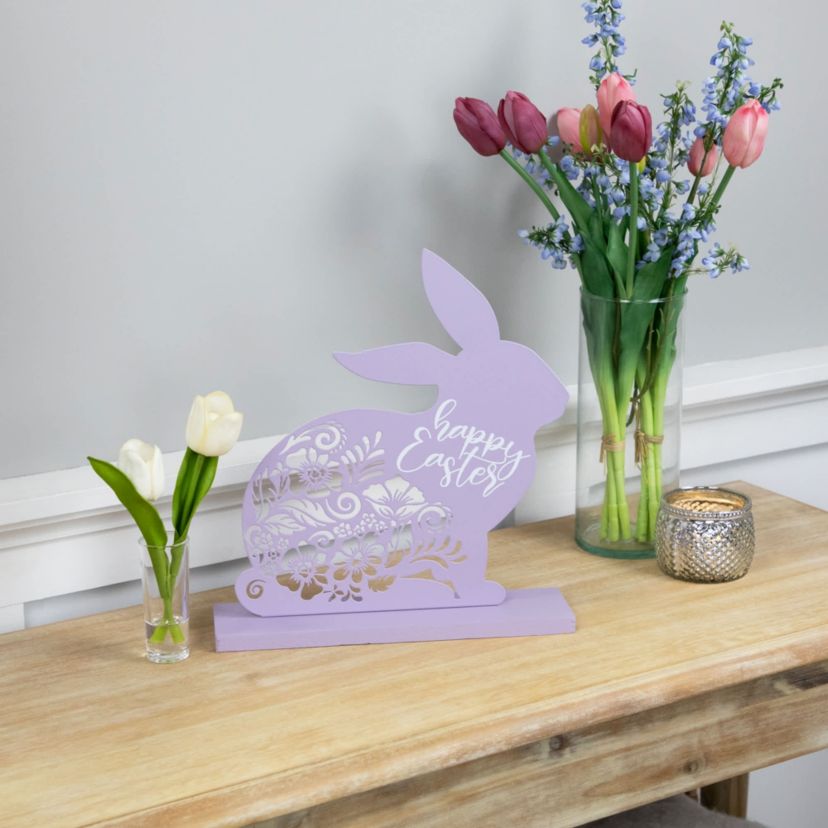Happy Easter Floral Cut-Out Bunny Decoration - 13"