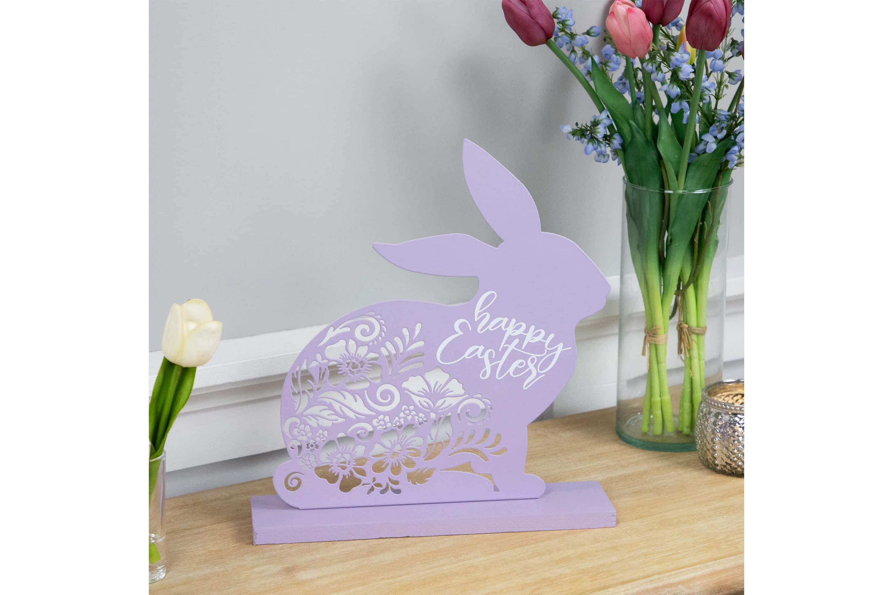 Happy Easter Floral Cut-Out Bunny Decoration - 13"