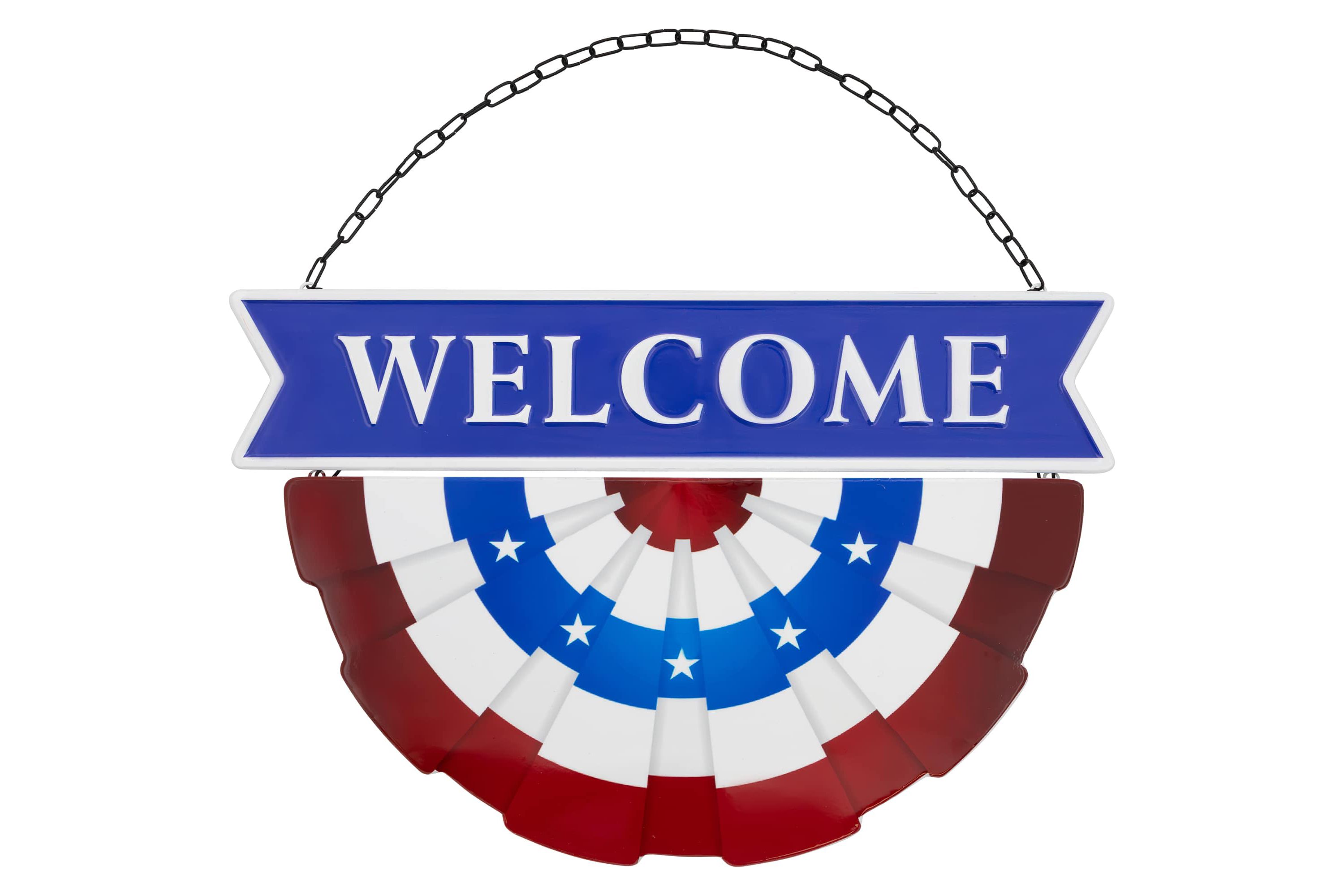 Americana "Welcome" Metal Wall Sign with Bunting - 19.5"