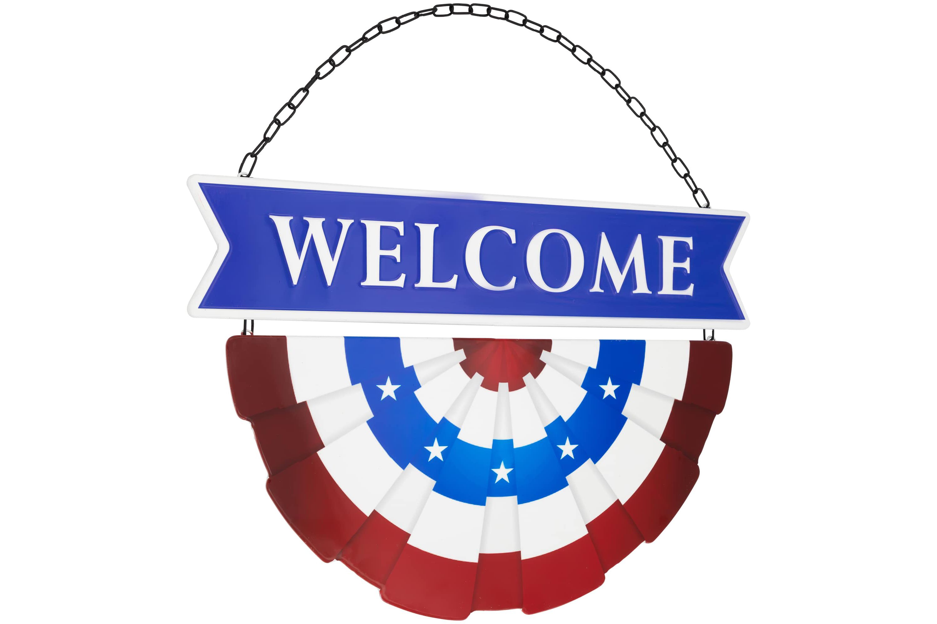 Americana "Welcome" Metal Wall Sign with Bunting - 19.5"