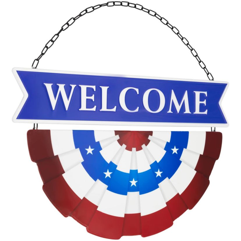 Americana "Welcome" Metal Wall Sign with Bunting - 19.5"