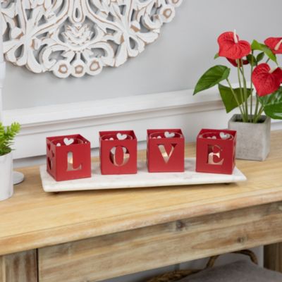 Love Blocks Valentine's Day Metal Votive Candle Holders - 2.75" - Set of 4