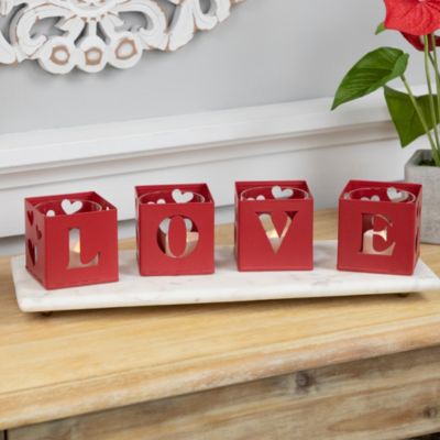 Love Blocks Valentine's Day Metal Votive Candle Holders - 2.75" - Set of 4