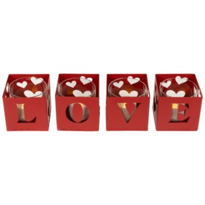 Love Blocks Valentine's Day Metal Votive Candle Holders - 2.75" - Set of 4