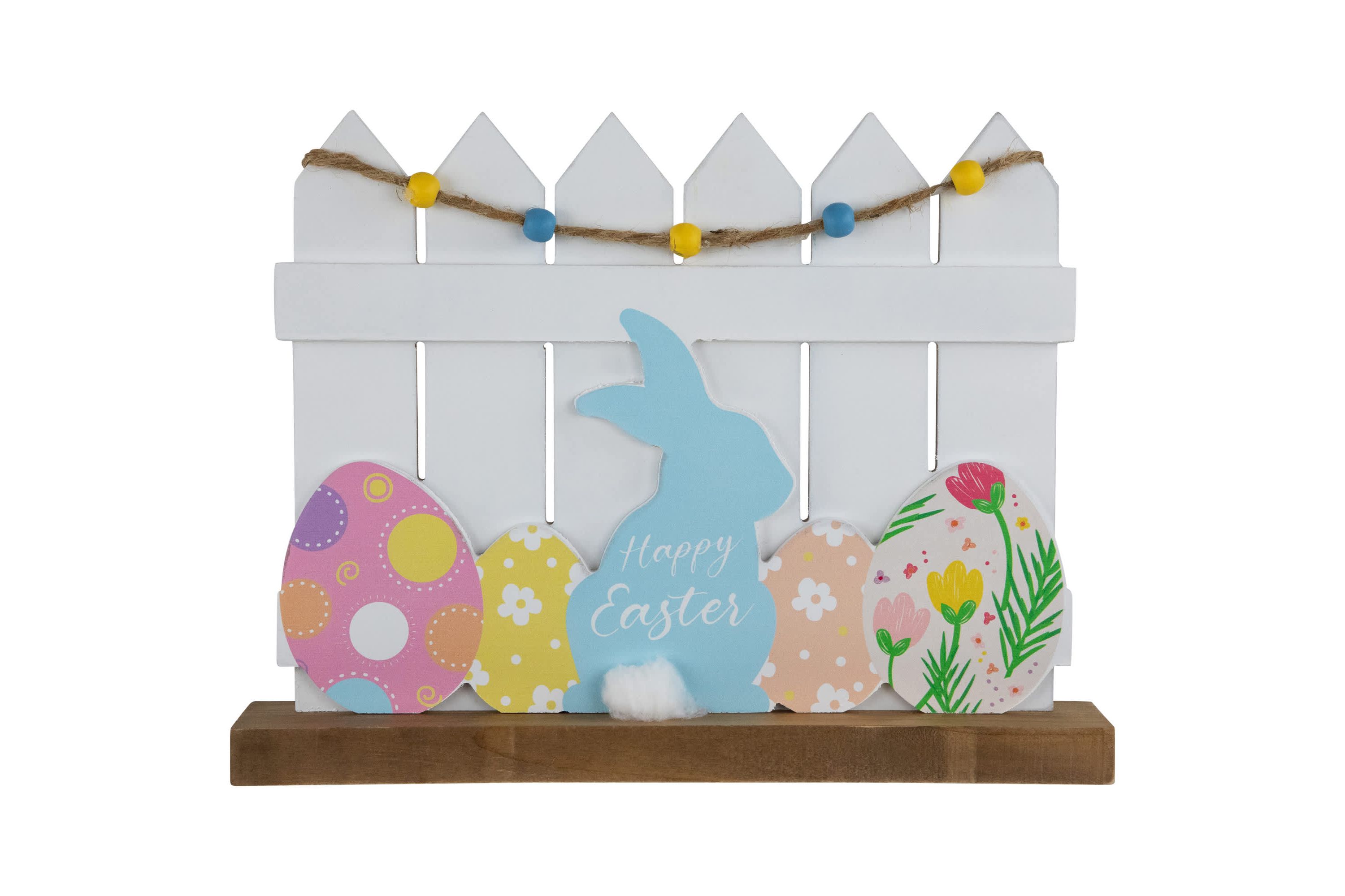 Happy Easter Bunny with Picket Fence Decoration - 11.75"