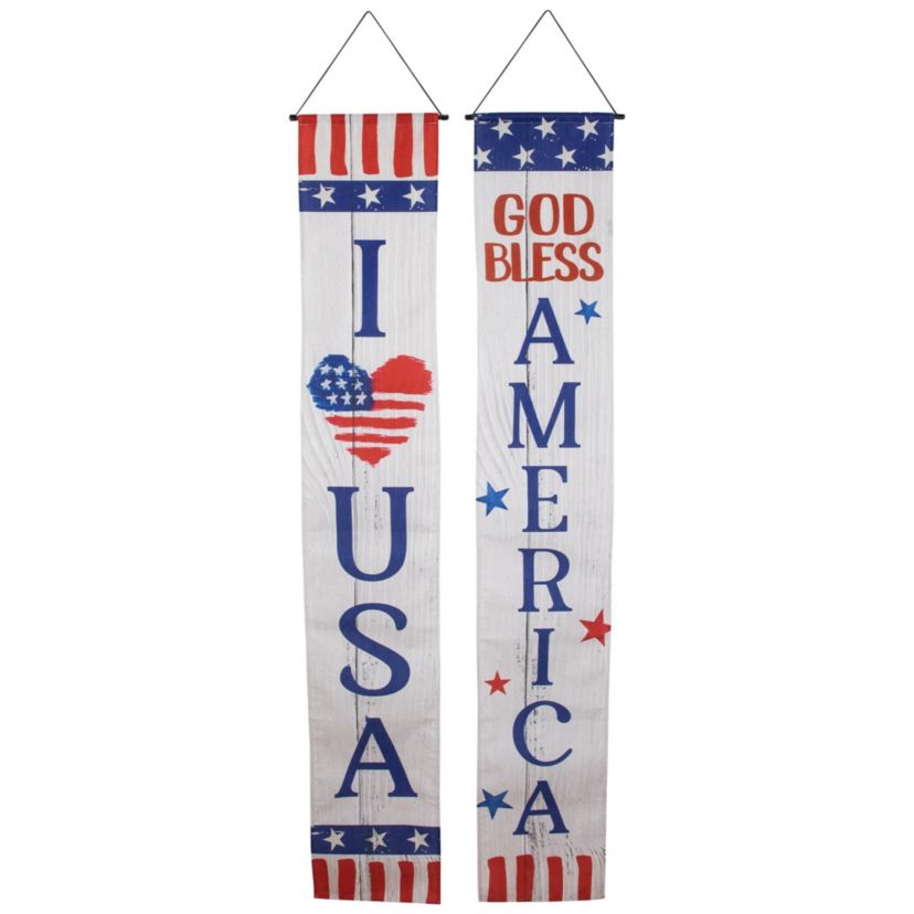 Set of 2 Stars and Stripes "I Heart USA" and "God Bless America" Door Banners 71"