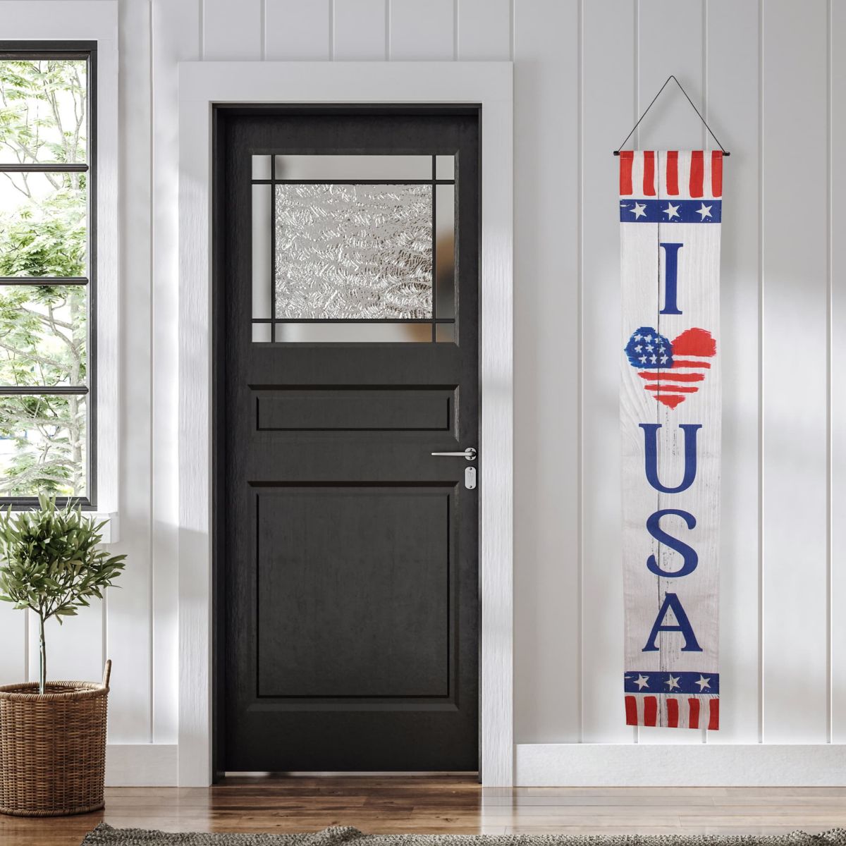 Set of 2 Stars and Stripes "I Heart USA" and "God Bless America" Door Banners 71"
