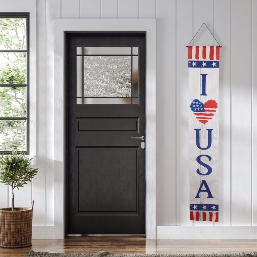 Set of 2 Stars and Stripes "I Heart USA" and "God Bless America" Door Banners 71"
