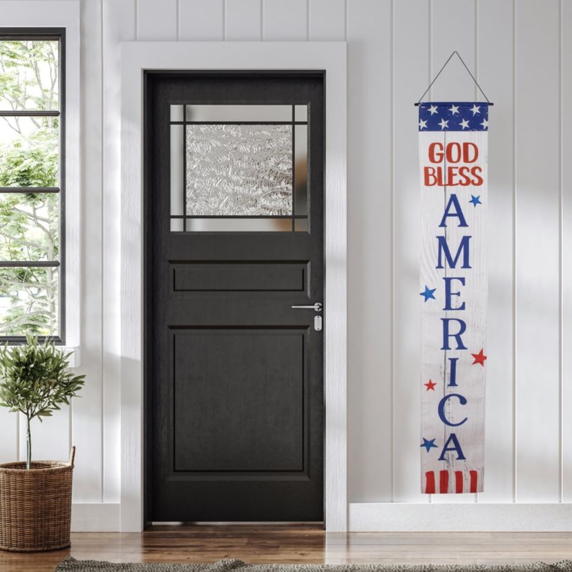 Set of 2 Stars and Stripes "I Heart USA" and "God Bless America" Door Banners 71"