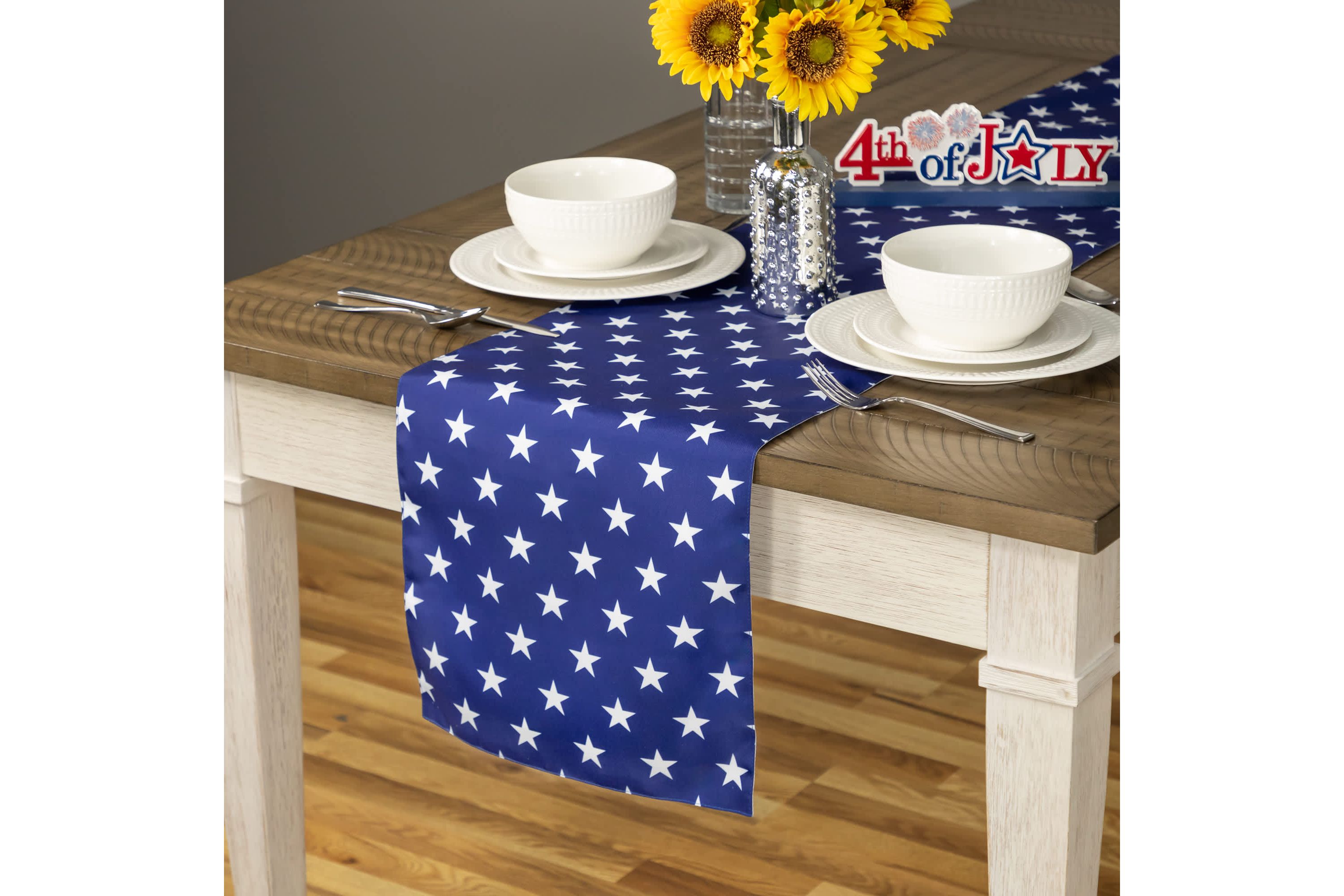 72" White Stars Patriotic Table Runner