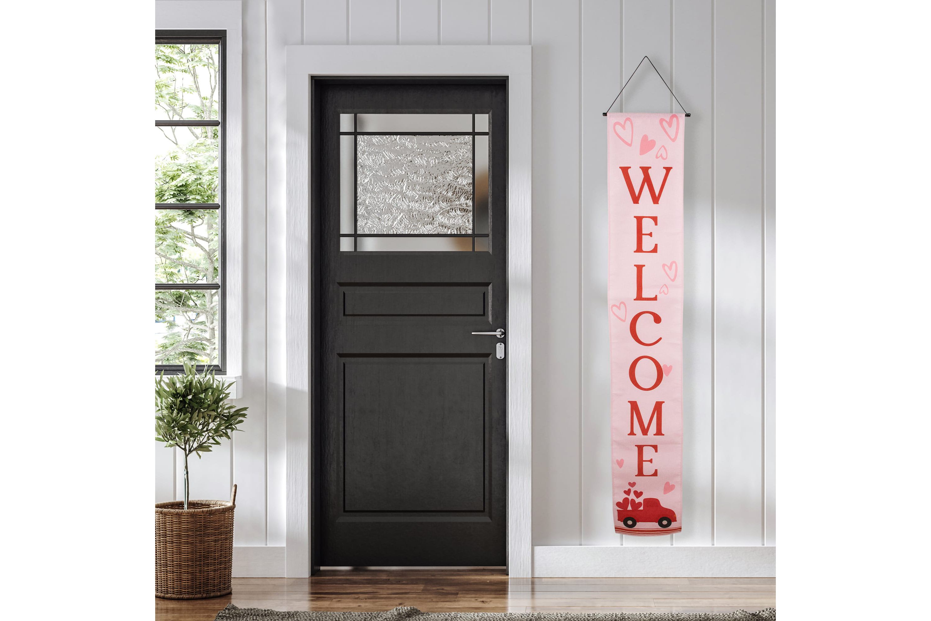 Set of 2 Pink "Welcome" and "Happy Valentines Day" Outdoor Door Banners 71"